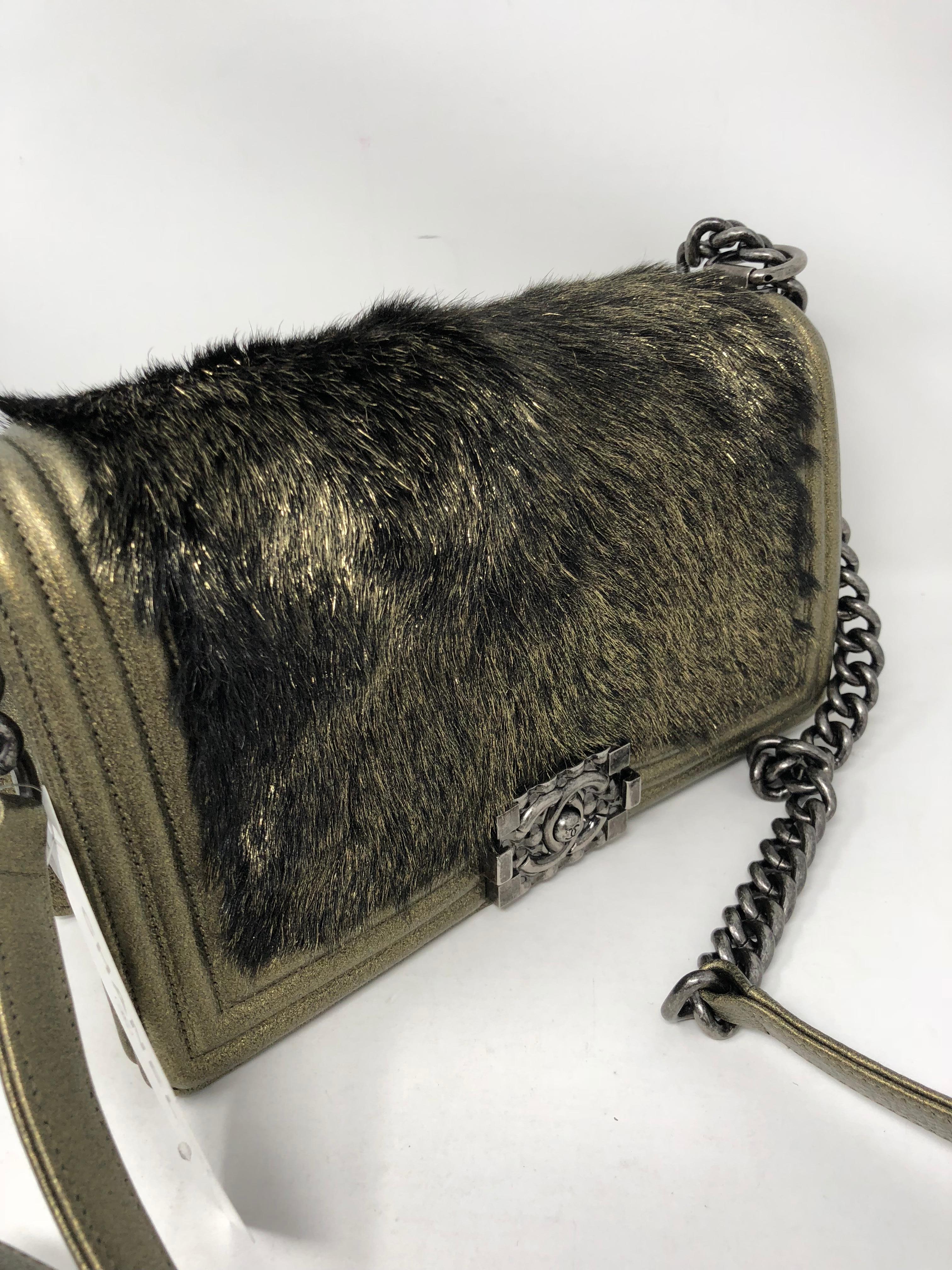 Black Chanel Gold Boy Flapbag Fur