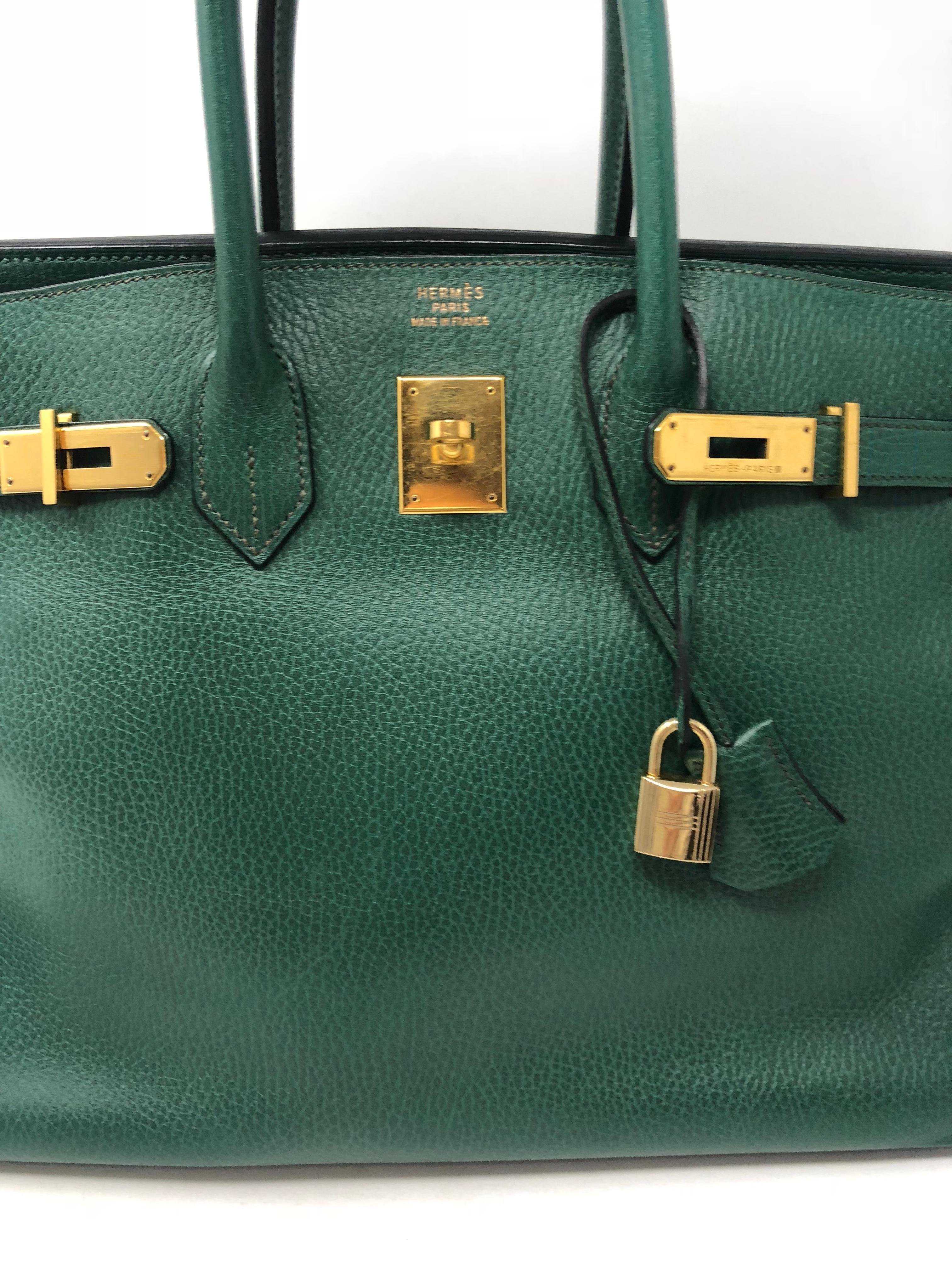 Hermes Birkin Green Vert Bengale 35 in gold hardware. Beautiful Ardeness Leather stamped B square. Fresh from Hermes Spa. Vintage and in very good condition. Deep green color. Includes dustbag, clochette, keys, and lock. Hard to find color and very