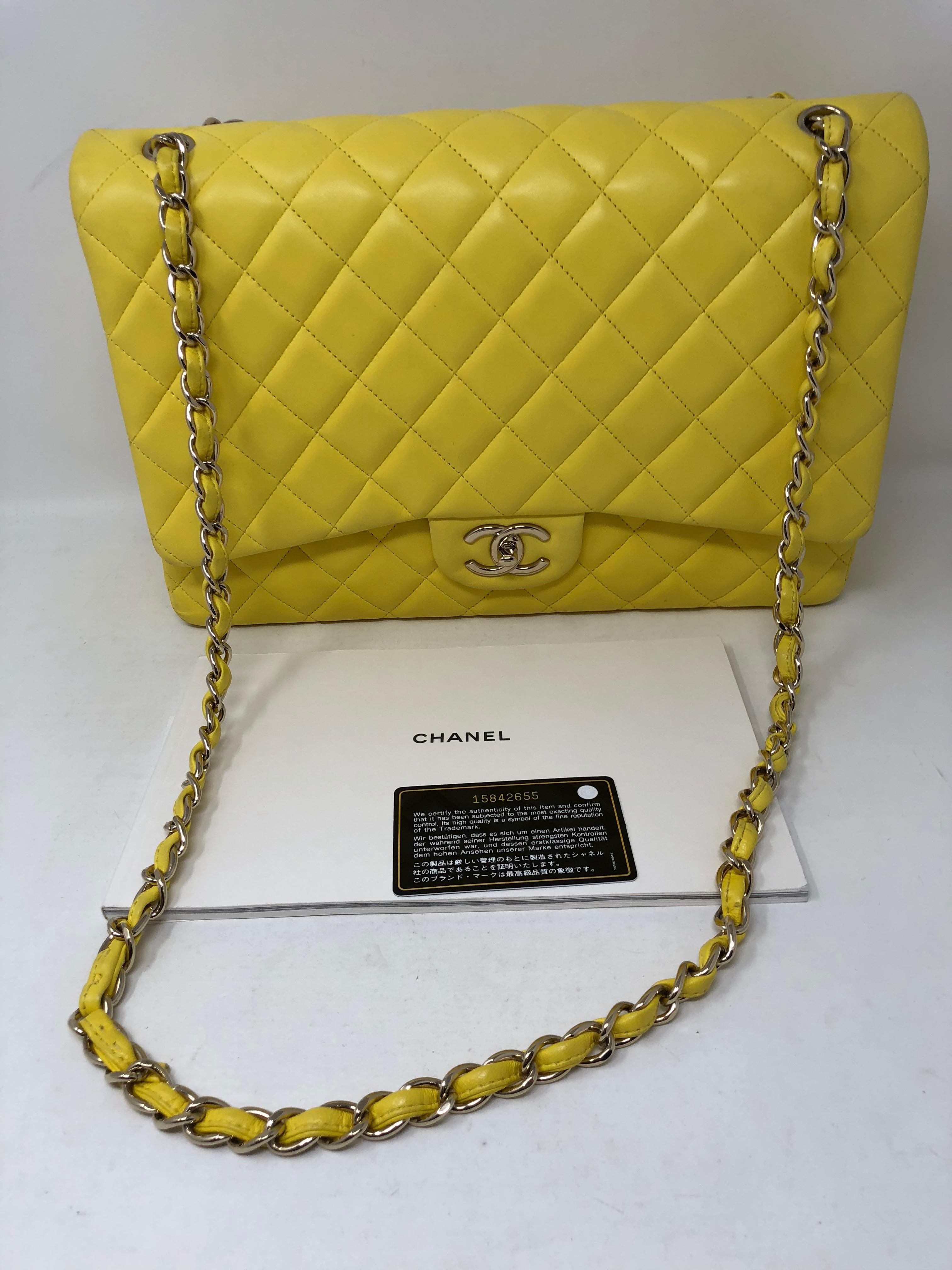 Chanel Yellow Maxi Double Flap Bag 11