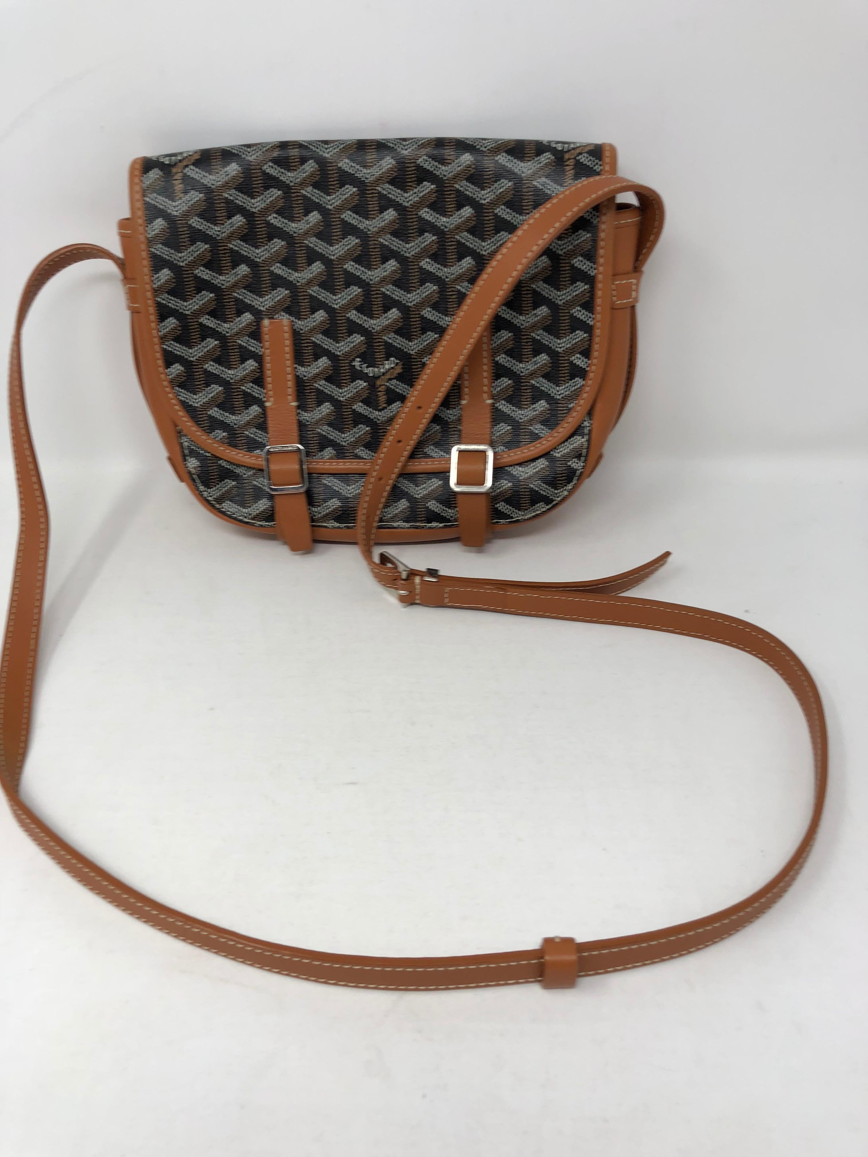 Goyard Black Belvedere Crossbody. Black and multicolor stenciled Goyardine coated canvas with palladium hardware. Tan leather trim and strap. Mint condition. Guaranteed authentic. 
