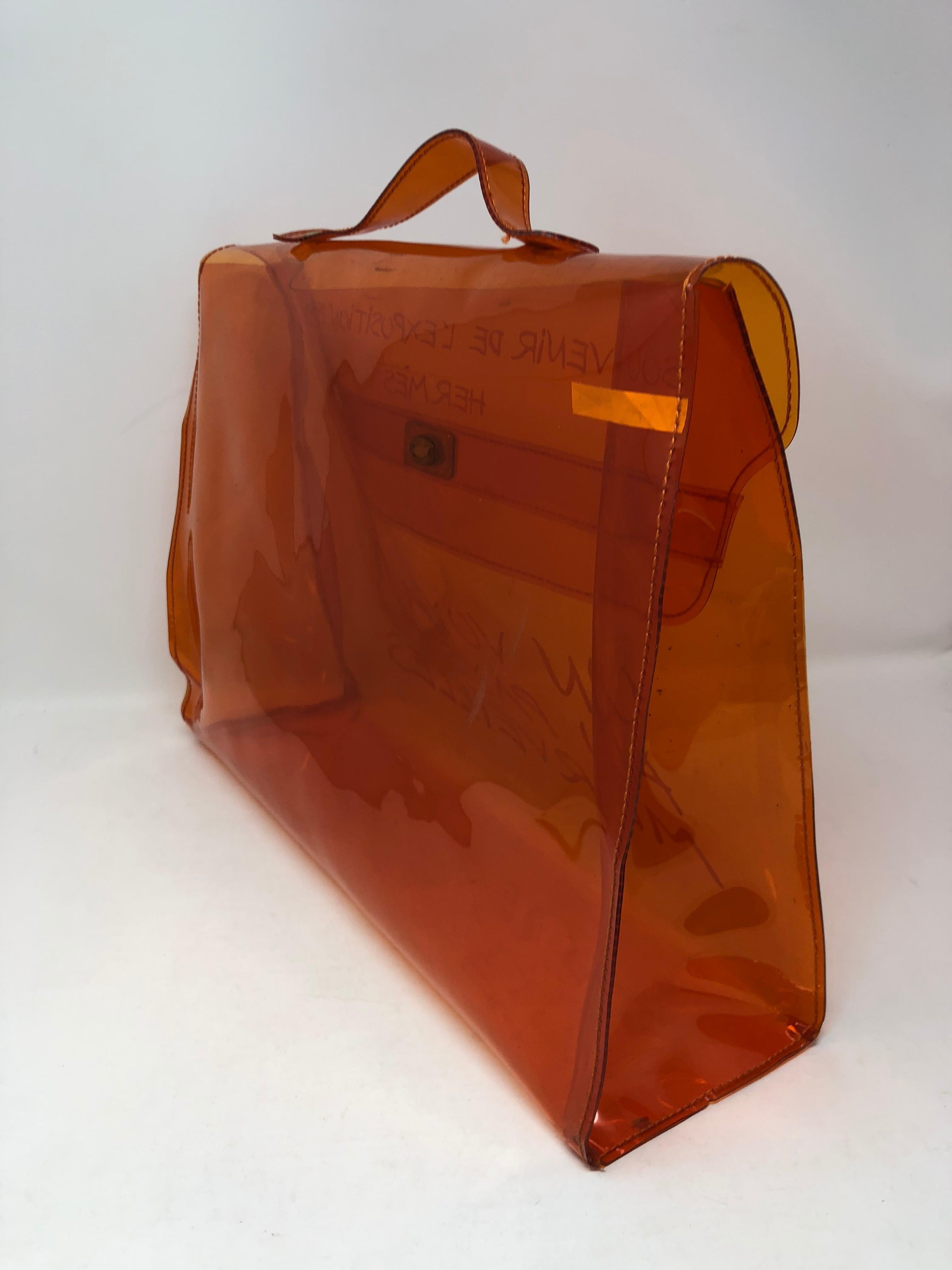 Red Hermes Vintage Kelly Souvenir De L'Exposition Transparent Bag 