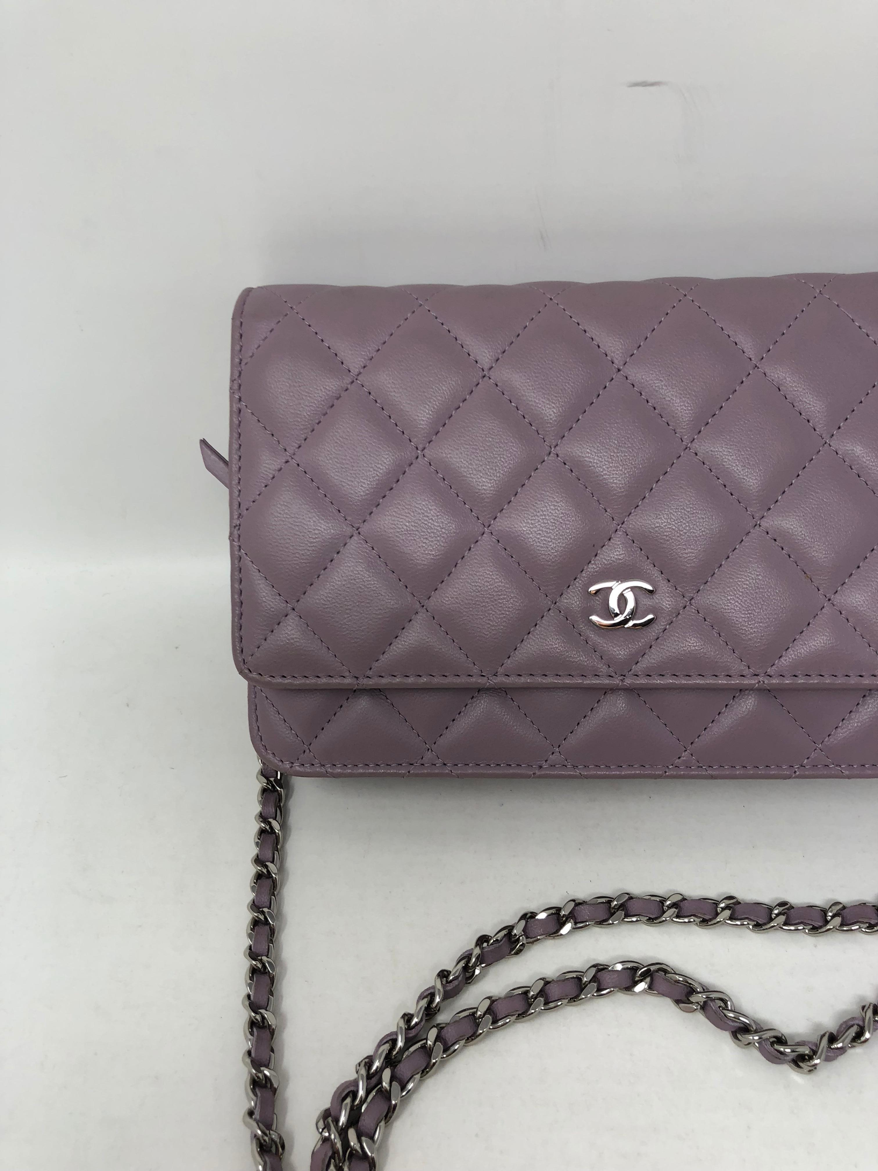 Chanel Lavendar Wallet on a Chain. Silver hardware. Good condition. From Series 17, comes with dustbag, authenticity card, booklet. Guaranteed authentic. 