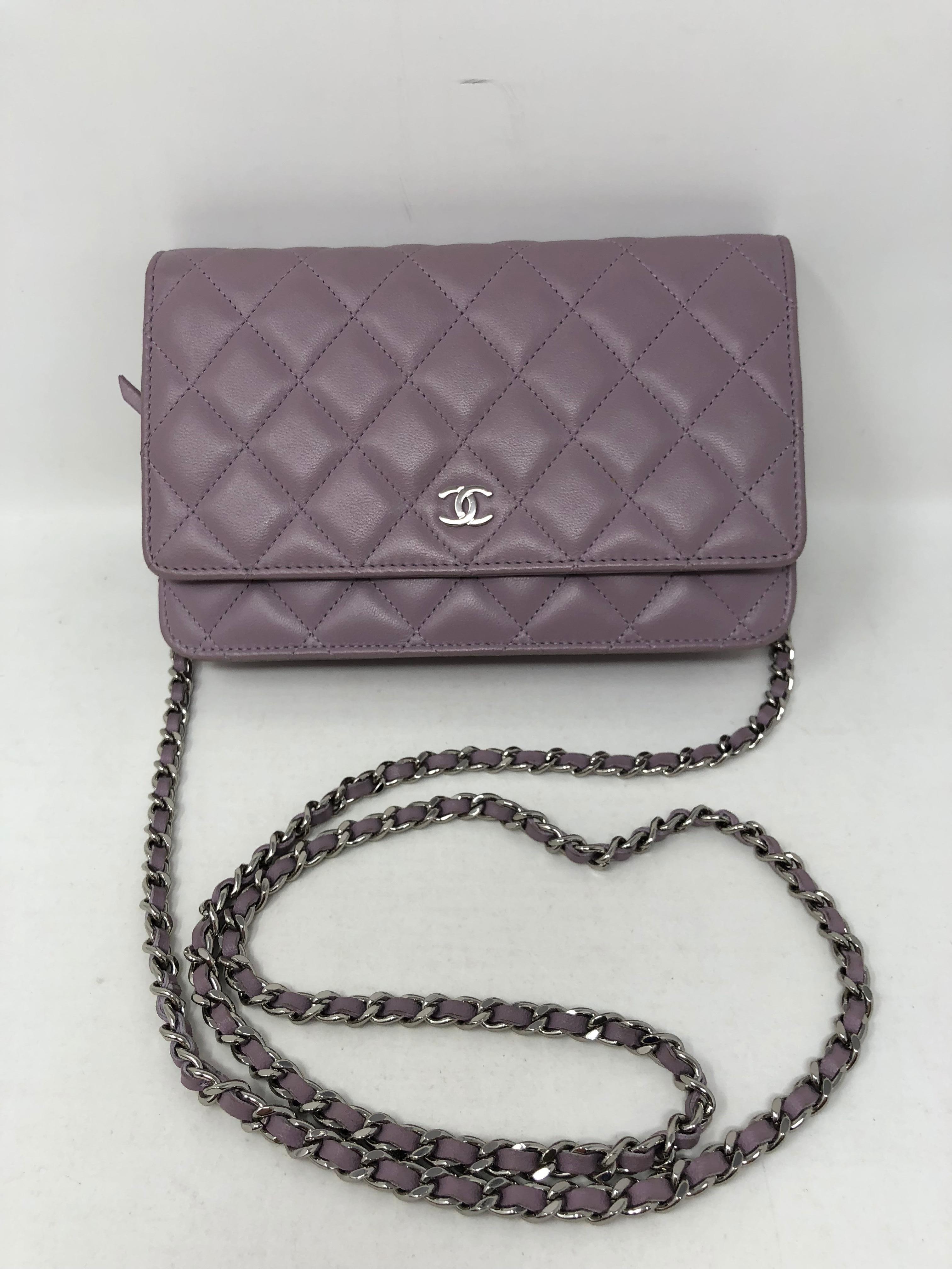 Gray Chanel Lavendar Wallet on Chain Crossbody Bag