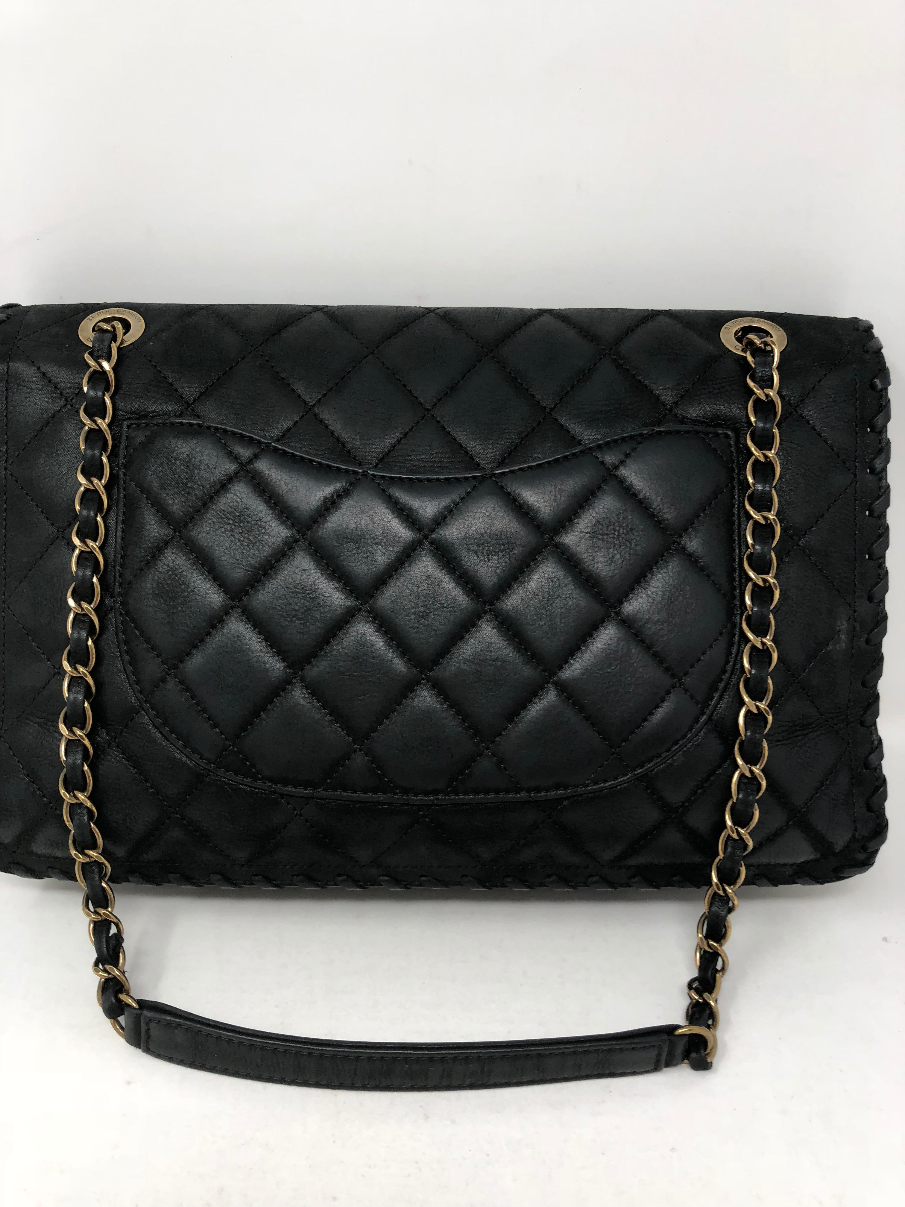 Chanel Black Happy Stitch Limited Edition Jumbo Bag  In Excellent Condition In Athens, GA
