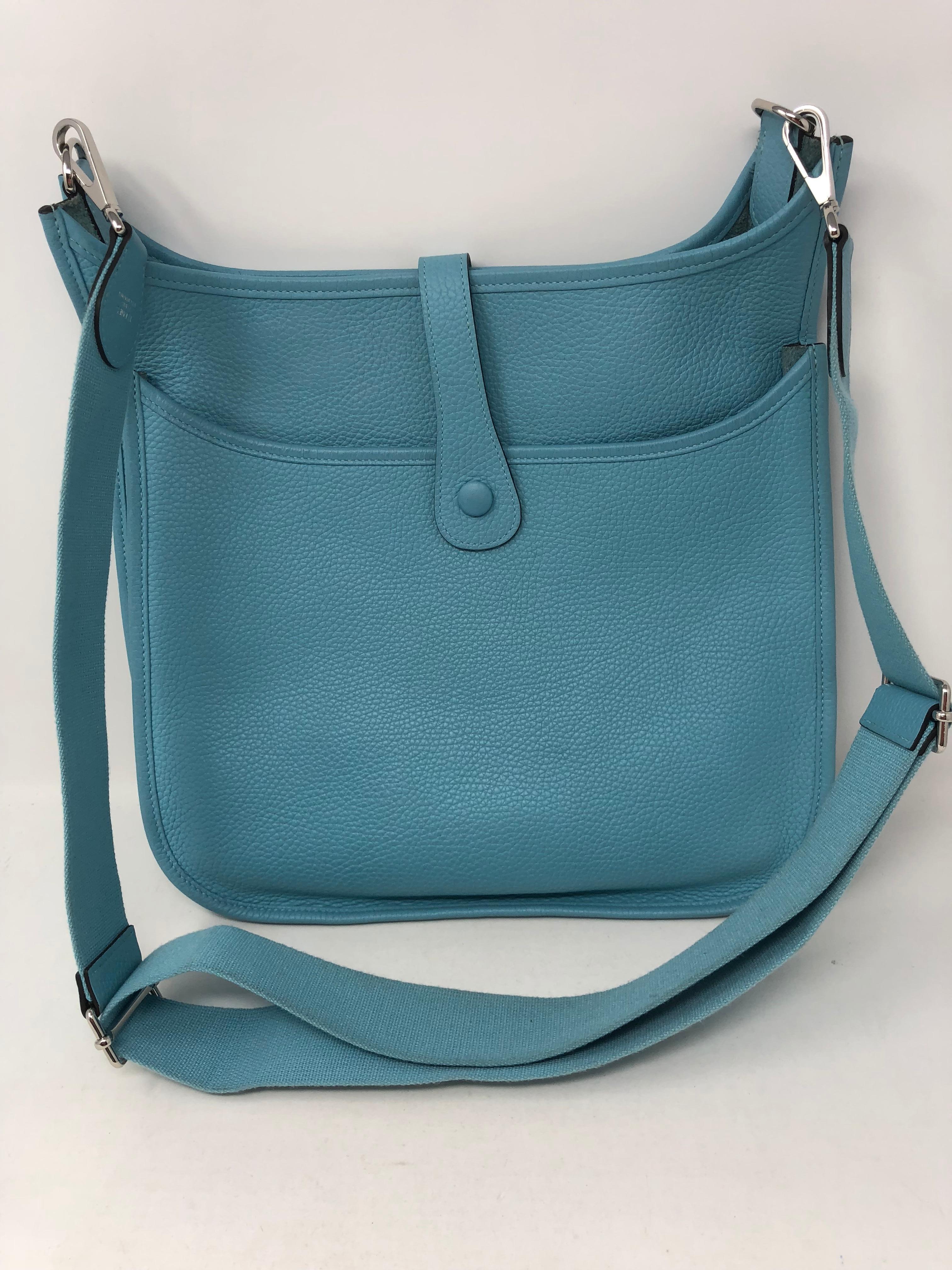 Blue Hermes Evelyne Teal GM Crossbody Bag