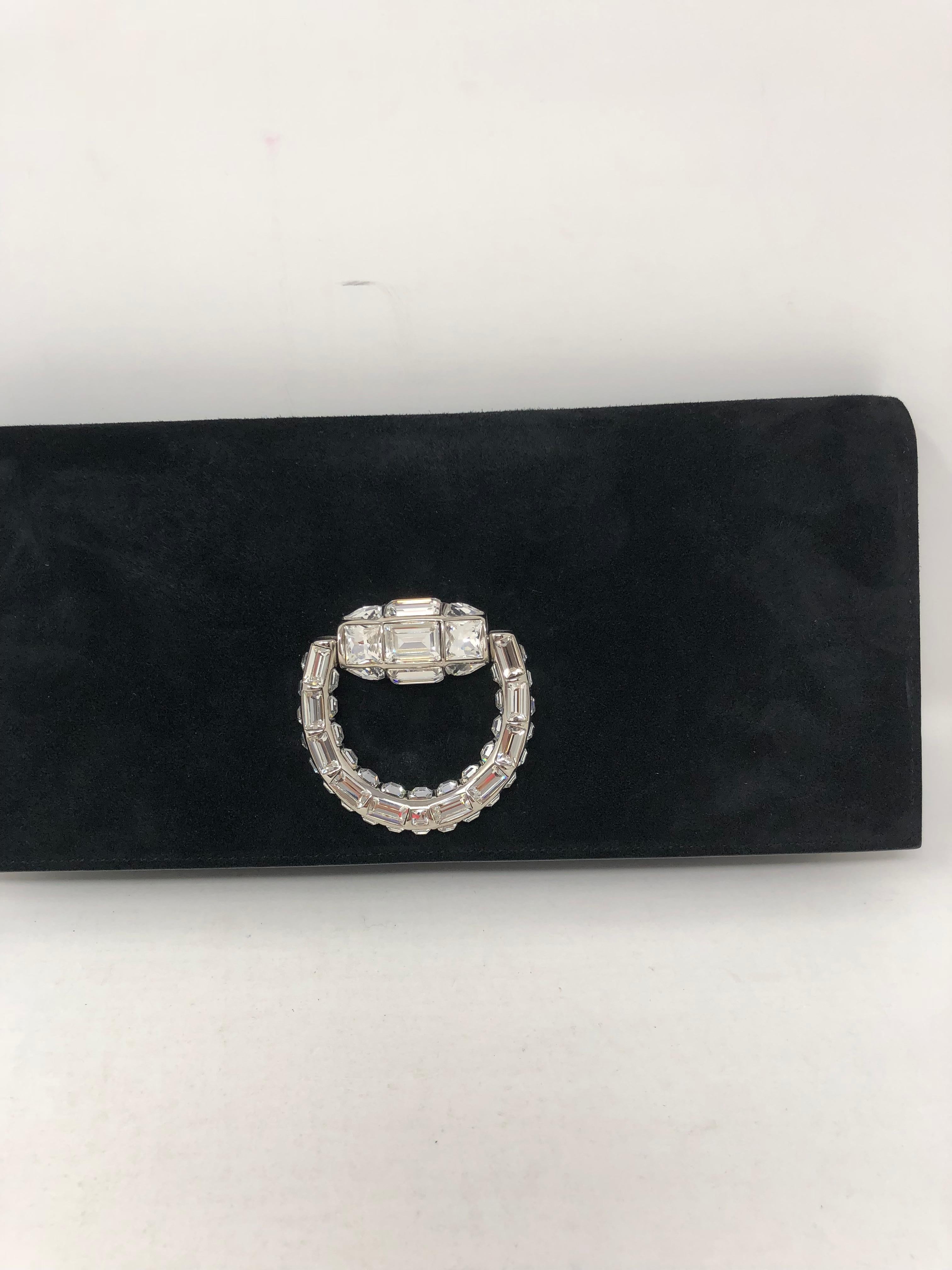 Gucci Black Suede Clutch with Swarovski Crystal Clasp 3