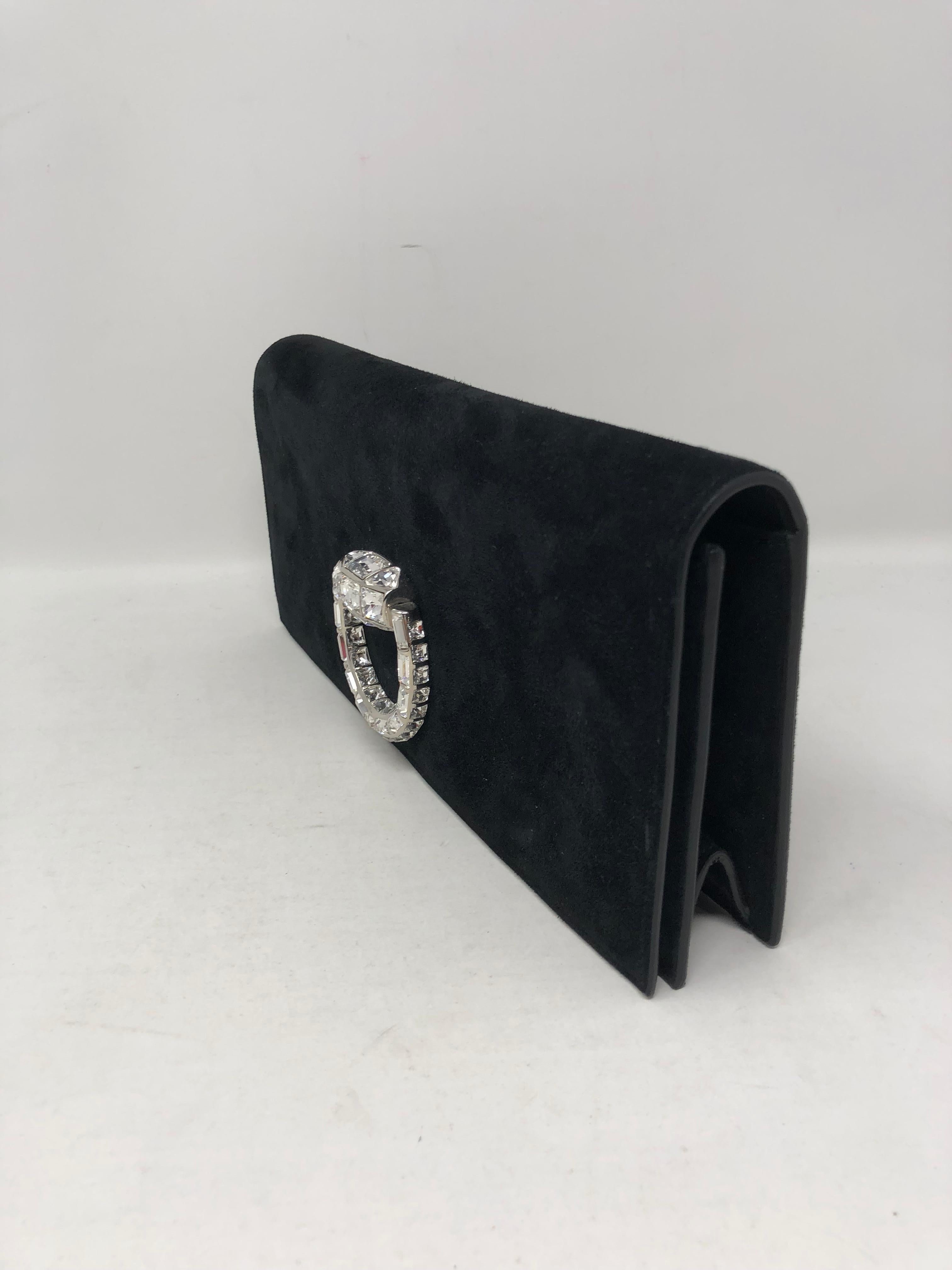 Women's or Men's Gucci Black Suede Clutch with Swarovski Crystal Clasp