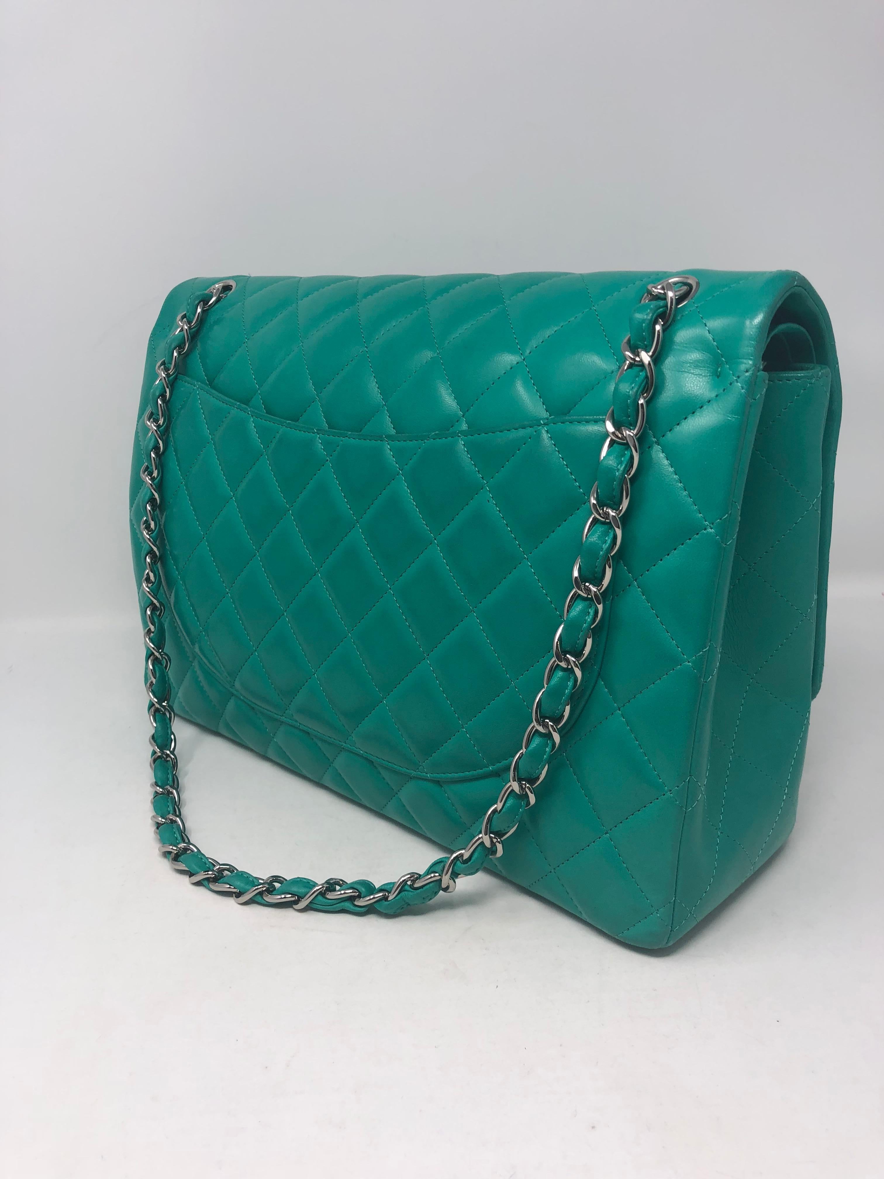 Chanel Menthe Green Leather Maxi Bag  2