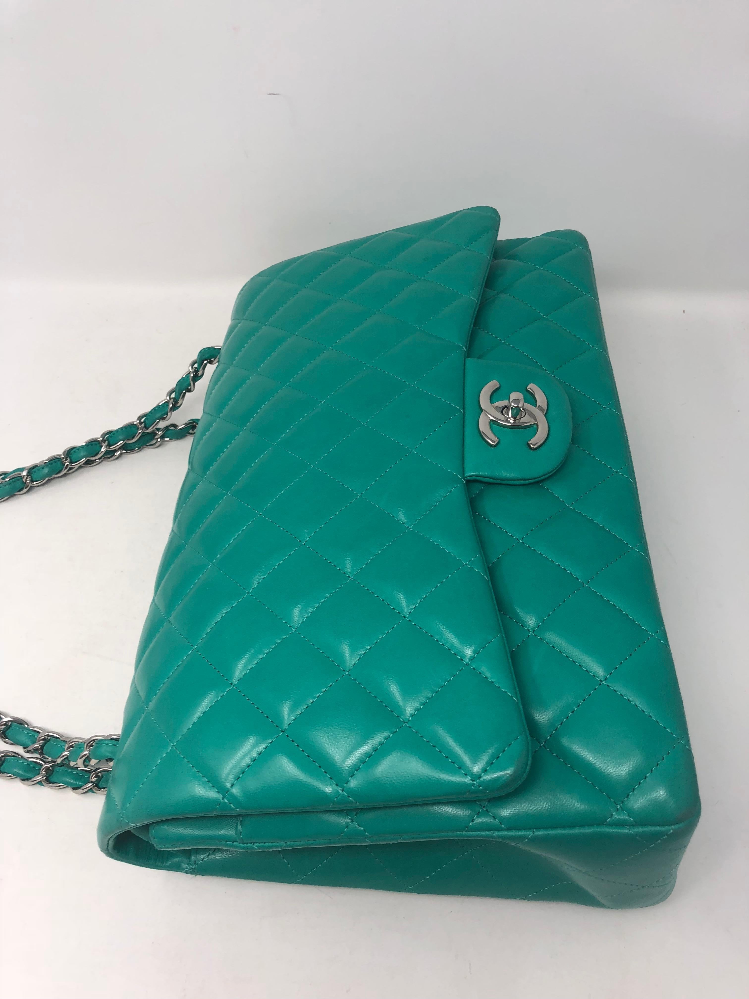 Chanel Menthe Green Leather Maxi Bag  6
