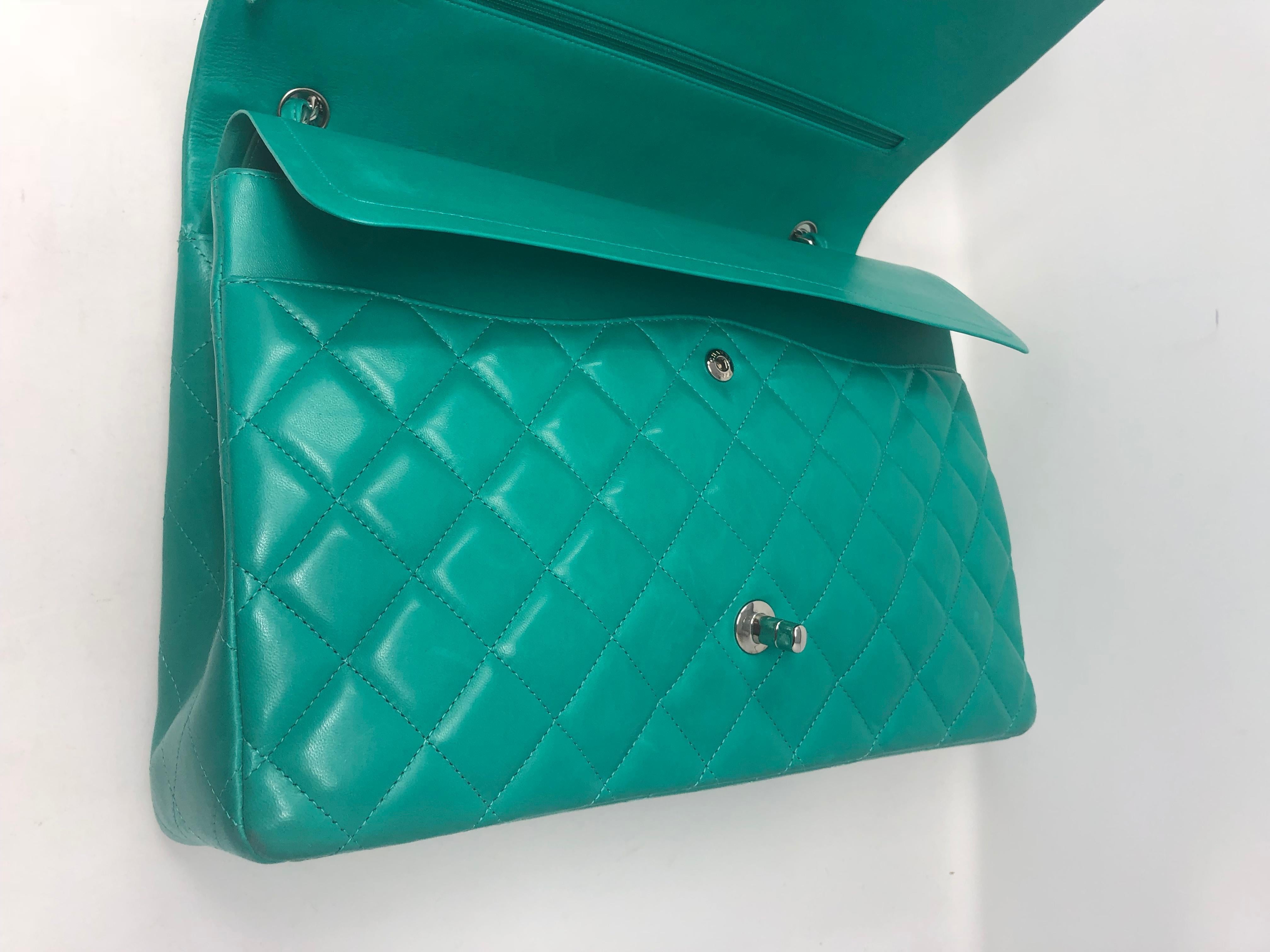 Chanel Menthe Green Leather Maxi Bag  5
