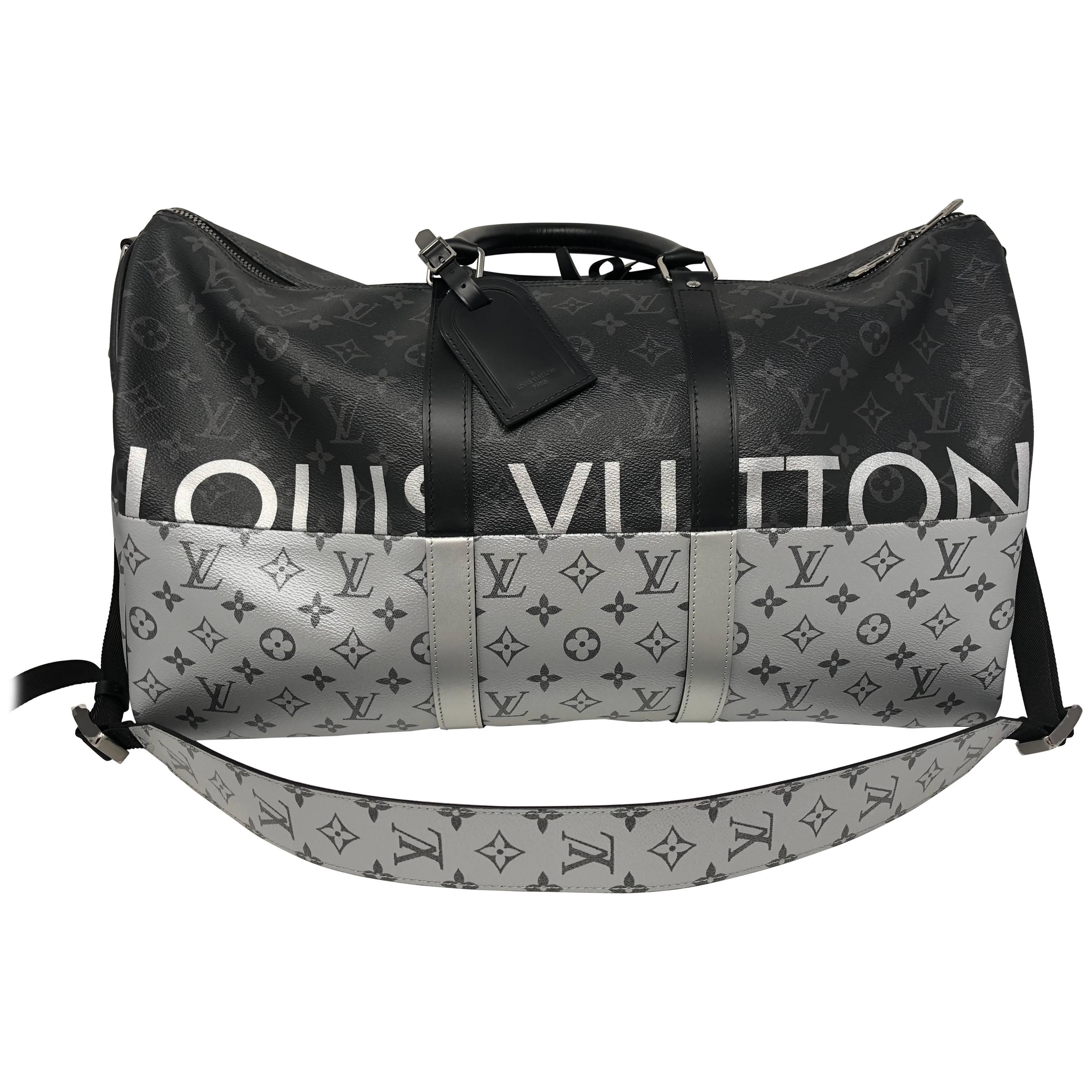 Louis Vuitton Navy Leather and Denim Monogram Drip Keepall 60 For Sale at  1stDibs