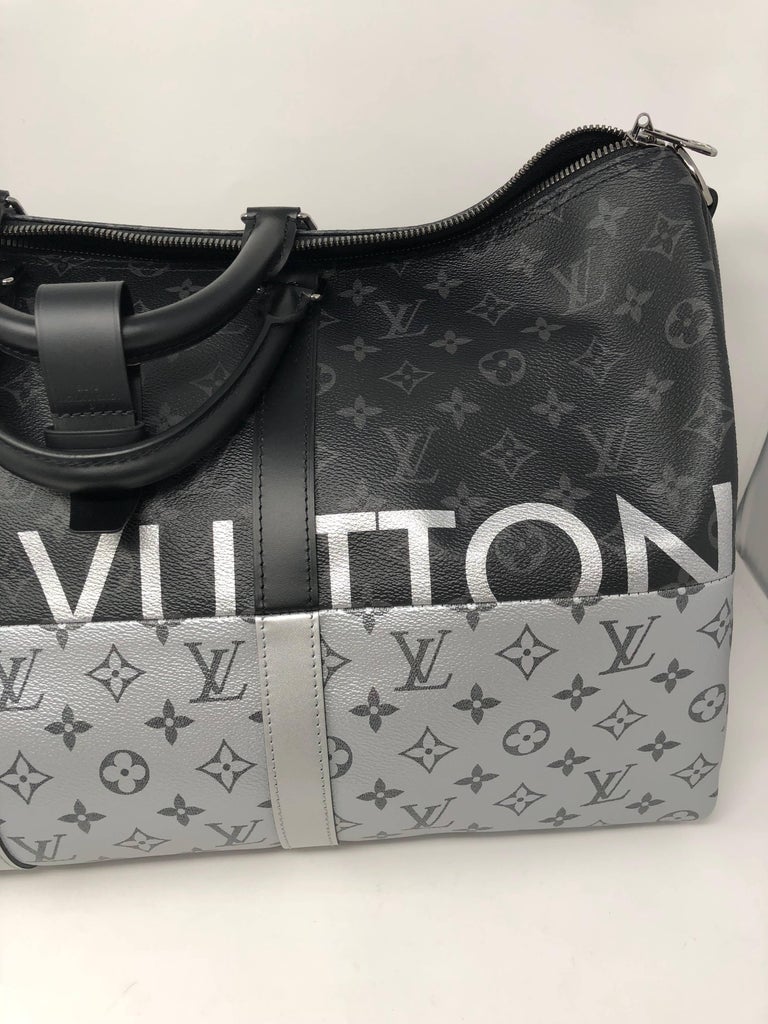 Louis Vuitton Keepall Bandouliere Monogram Eclipse Outdoor Split 50 Brown/Pacific  Blue in Canvas with Brass - US