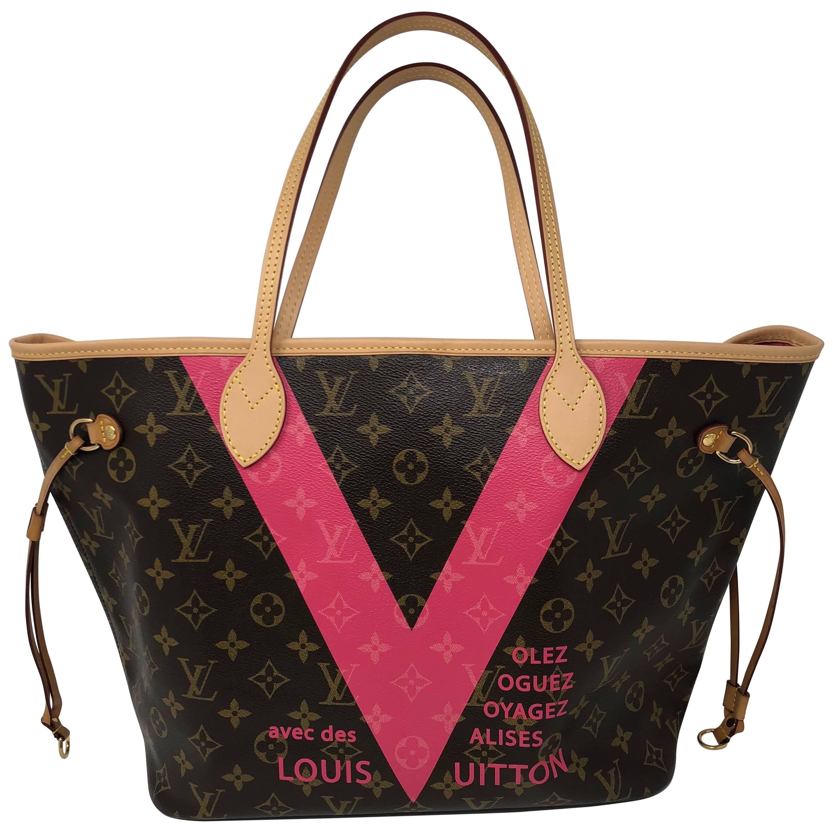 Louis Vuitton Neverfull MM Limited Edition V Pink Brown at 1stDibs   neverfull limited edition, lv neverfull limited edition, neverfull pink  interior