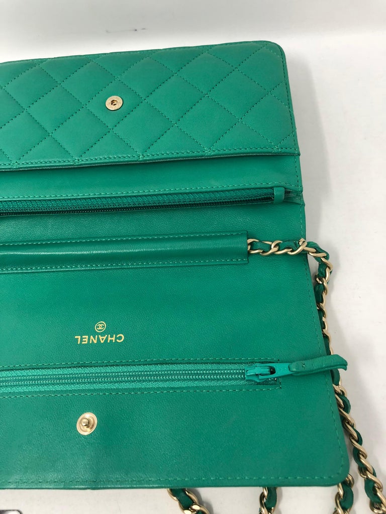 Chanel Green Quilted Caviar Boy Wallet on Chain (WOC