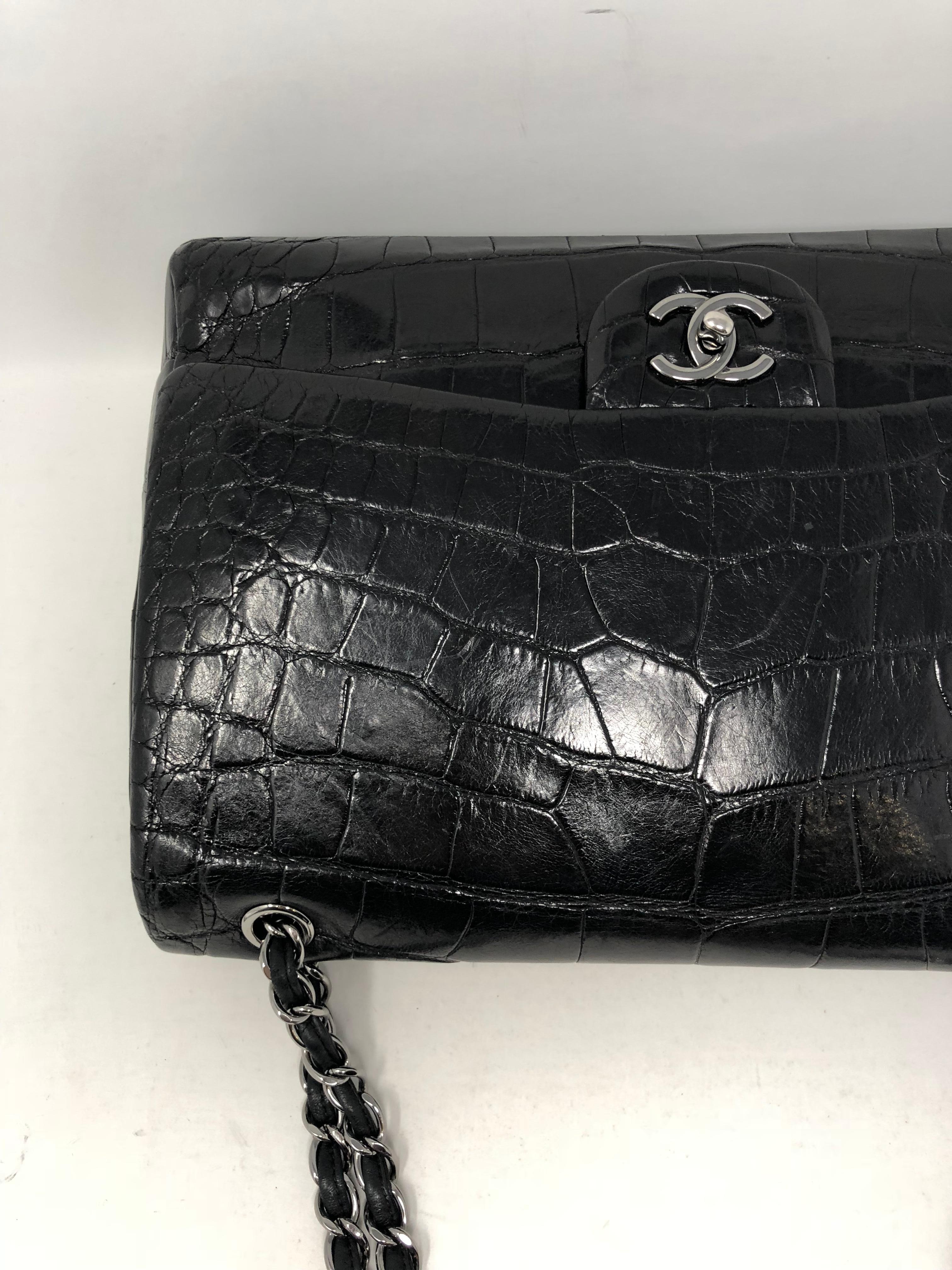 Chanel Crocodile Black Jumbo Bag 8