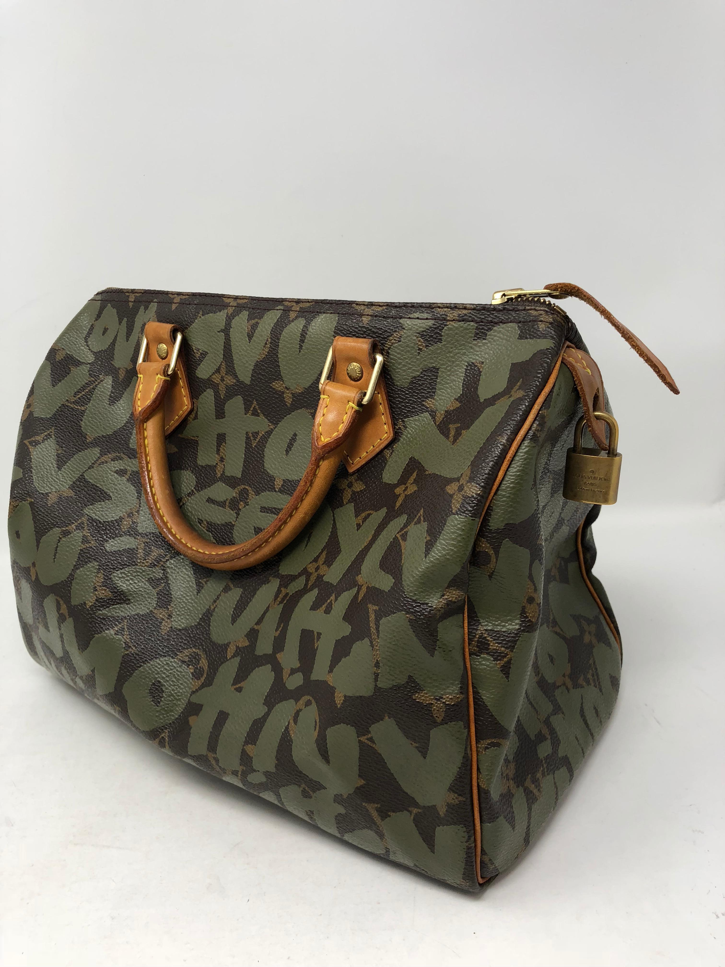 Louis Vuitton Stephen Sprouse Graffiti Speedy Bag in green camouflage. Rare and iconic for the LV collector. Sprouse art bag is in good condition. Size Speedy 30. Don't miss out on this one. Guaranteed authentic. 