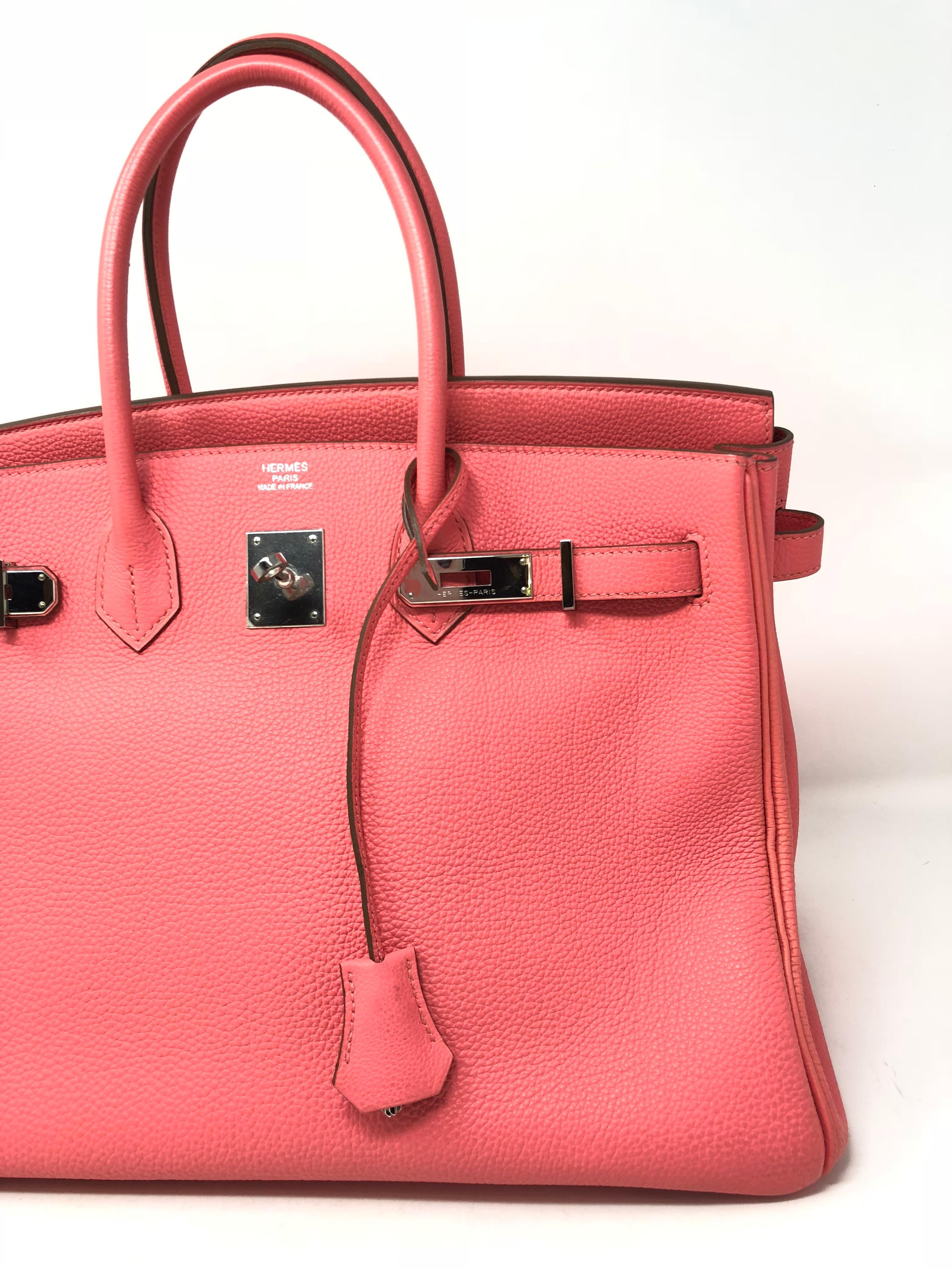 Hermes Birkin 35 Bubblegum Pink Color. Clemence leather. Beautiful pink color and in good condition. Palladium hardware. P stamp. From 2012. Guaranteed authentic. 