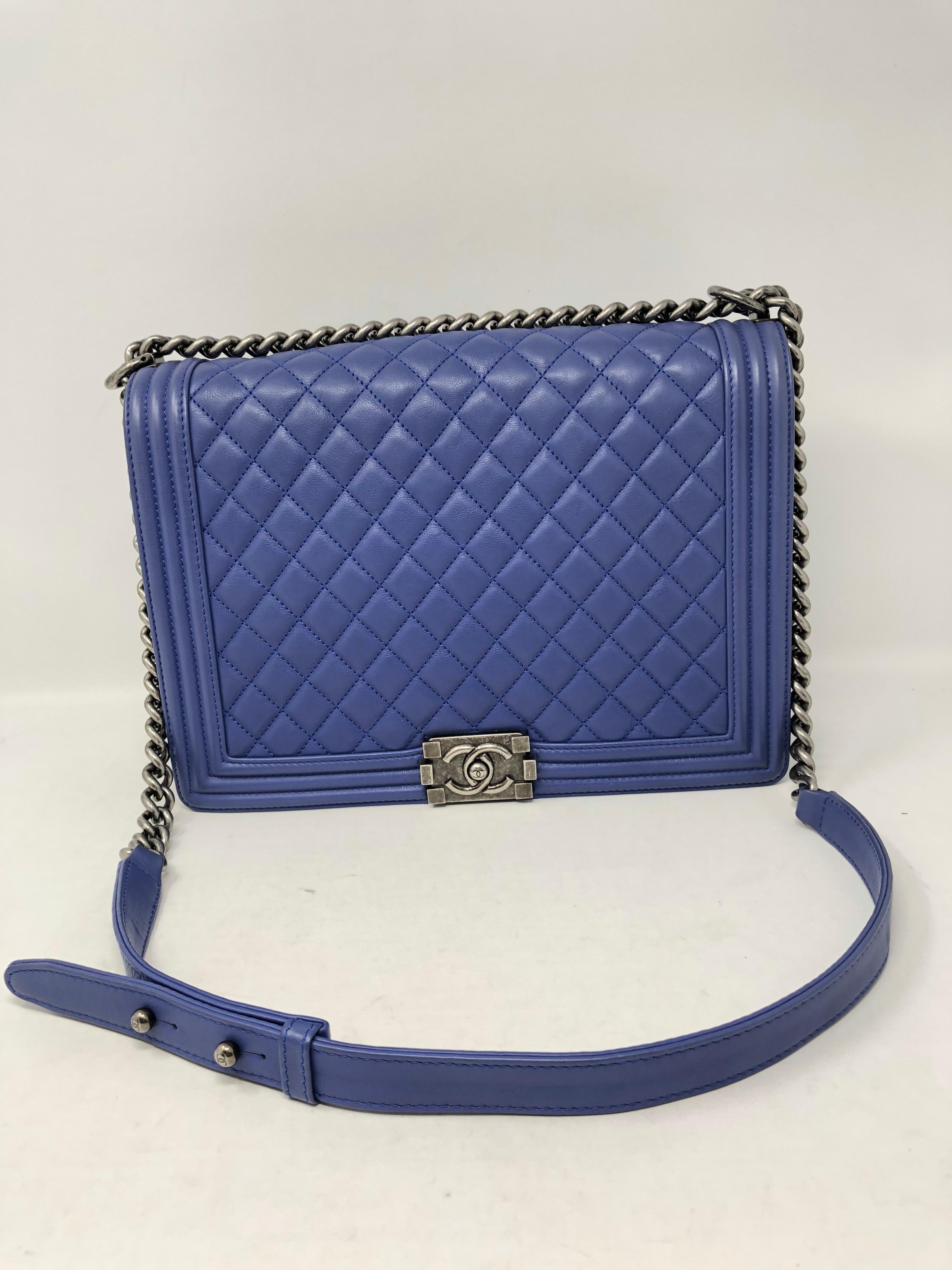 Chanel Blue Boy Bag In Excellent Condition In Athens, GA