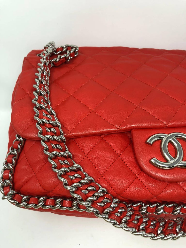 Red Chanel Maxi Lambskin Chain Around Flap Shoulder Bag