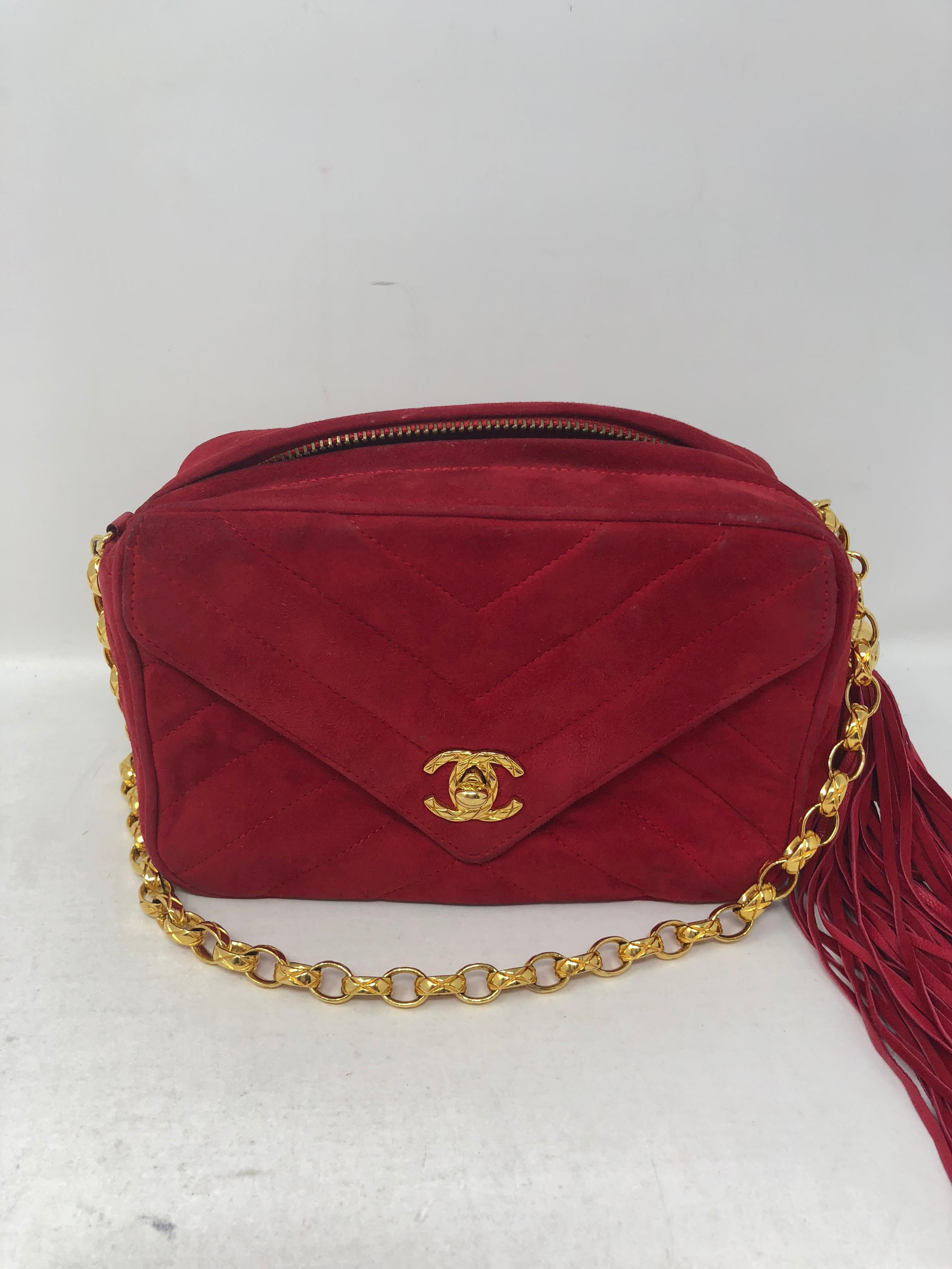 Chanel Red Suede Bag with Fringe  2
