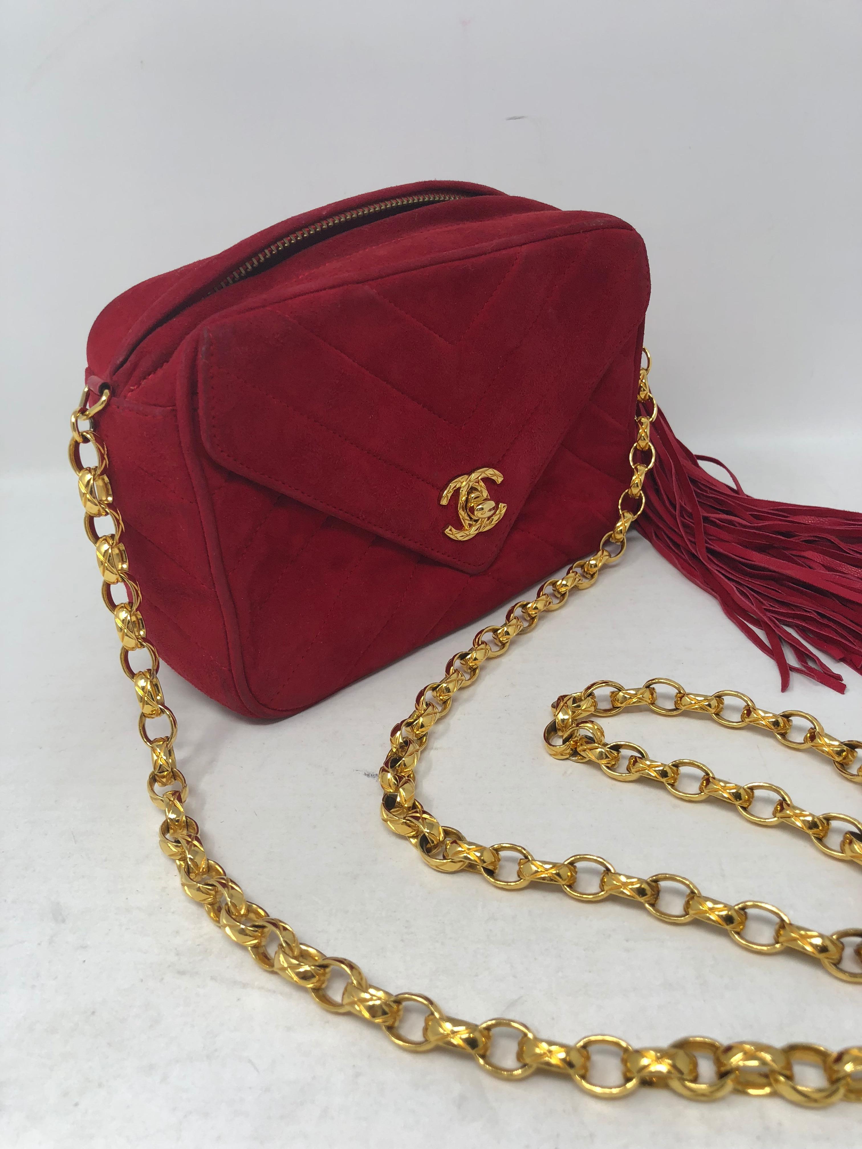 Brown Chanel Red Suede Bag with Fringe 