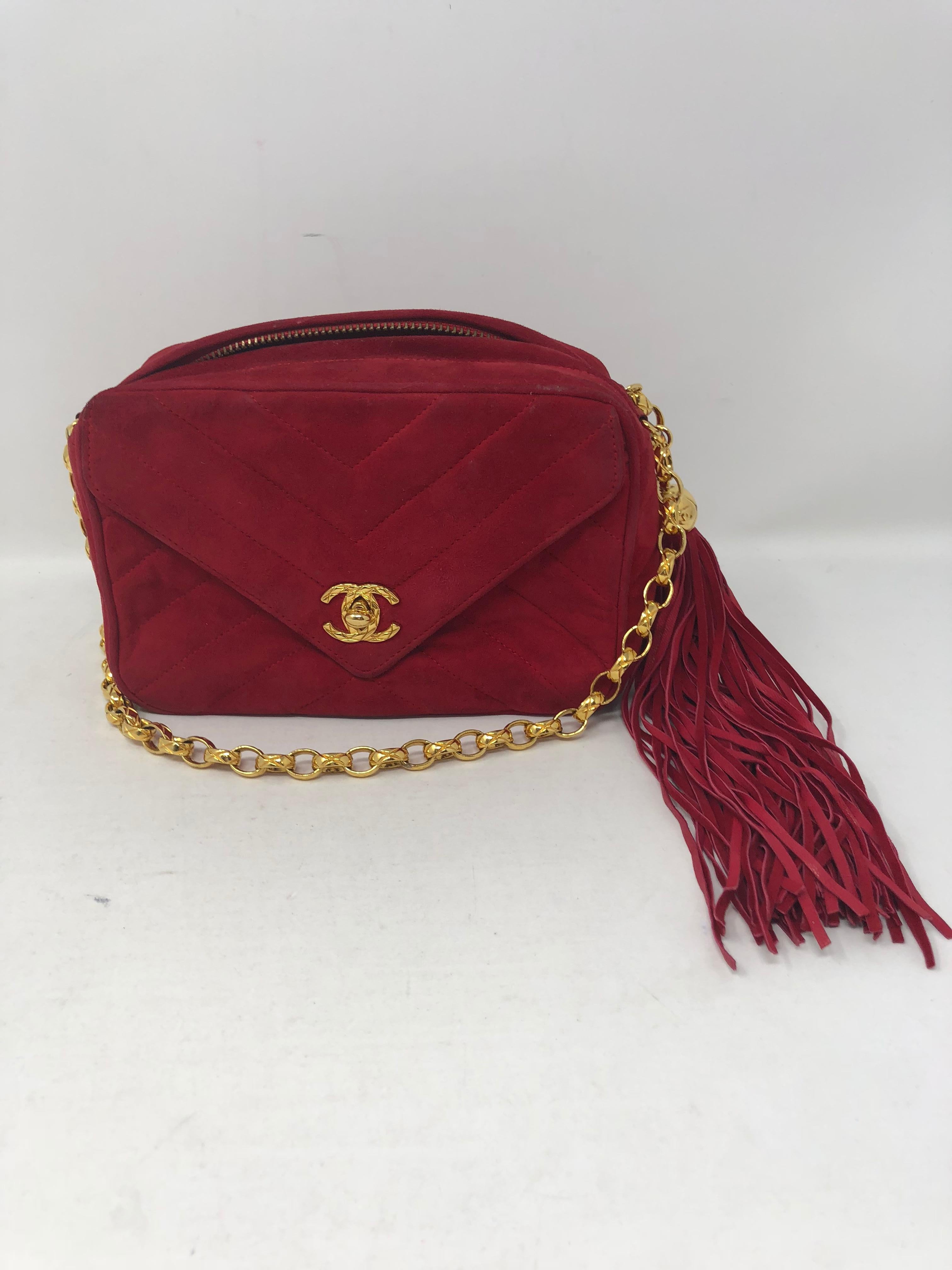 Chanel Red Suede Bag with Fringe 1