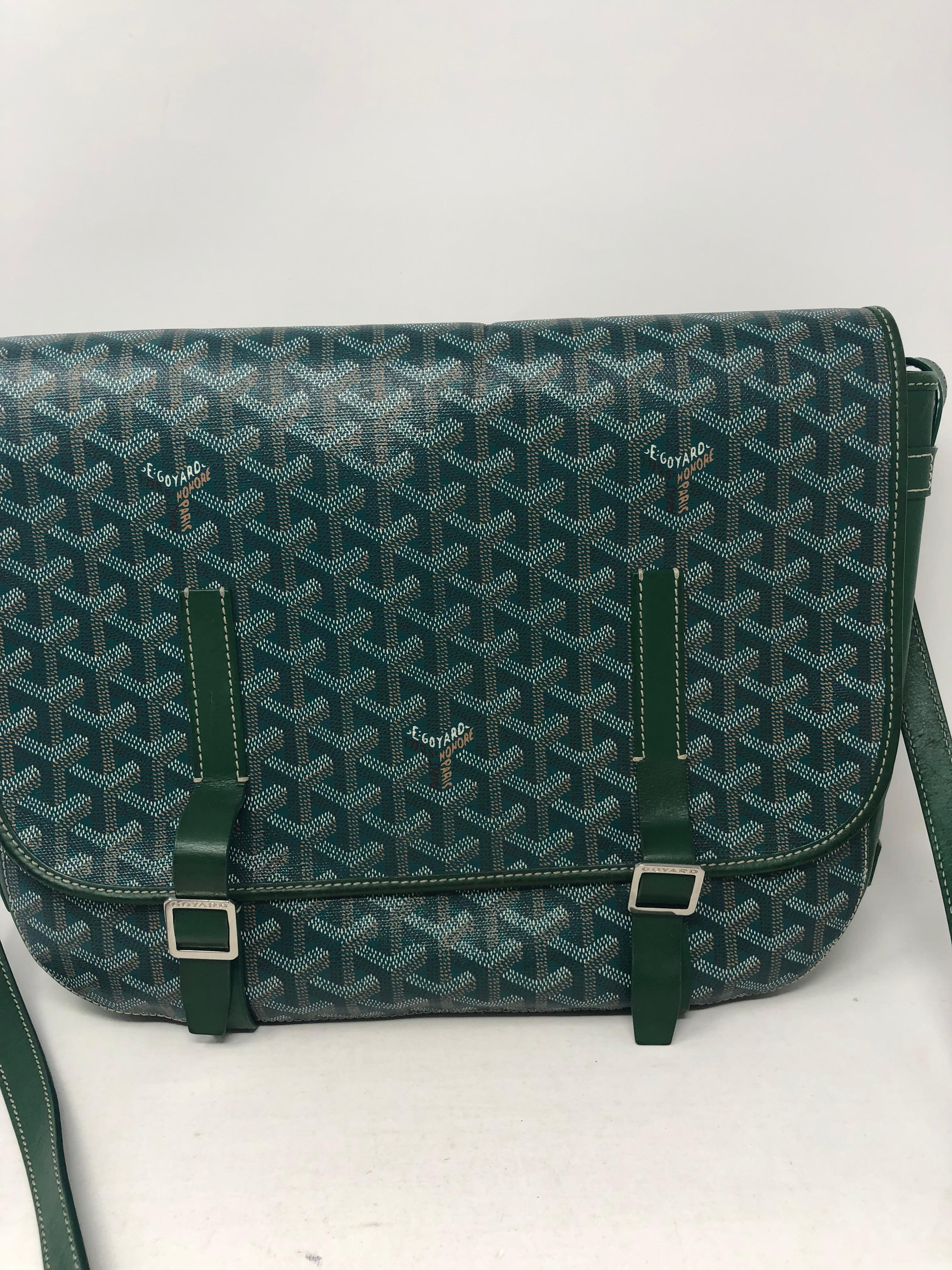 Green Goyard Crossbody Bag. Messenger style bag that can be worn crossbody. Dark Hunter green color. Beautiful bag in good condition. Rare color. Guaranteed authentic. 