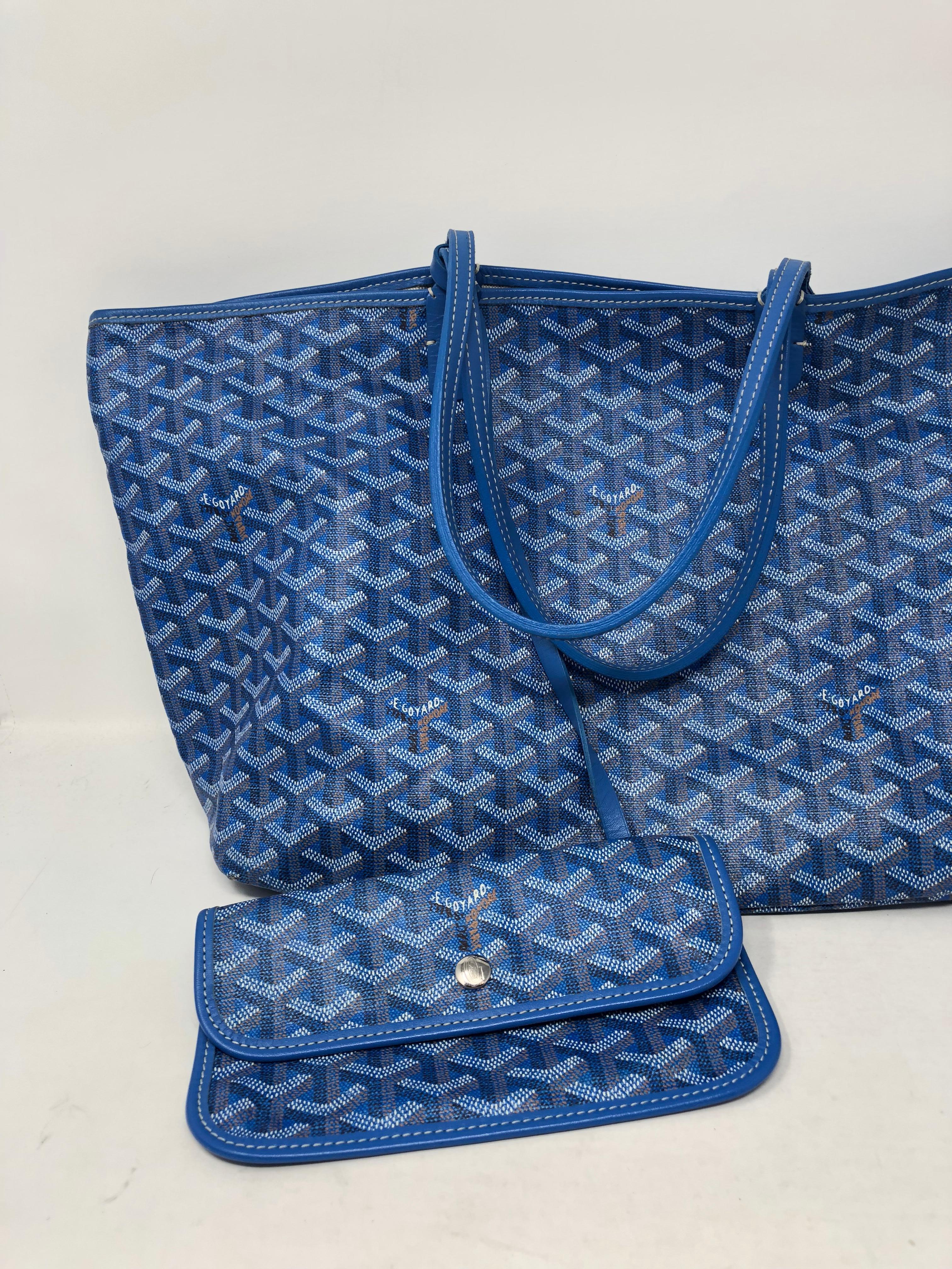 Goyard St. Louis Tote PM in rare sky blue color. Includes the pouch and in good condition. Most wanted tote bag. Goyard bags are a great investment. Guaranteed authentic. 