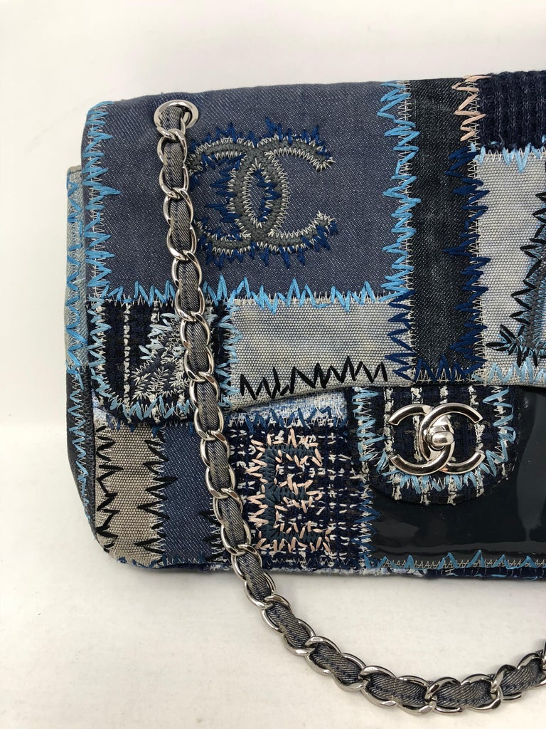 Chanel Blue Tweed, Textile And Leather Patchwork Denim Jumbo