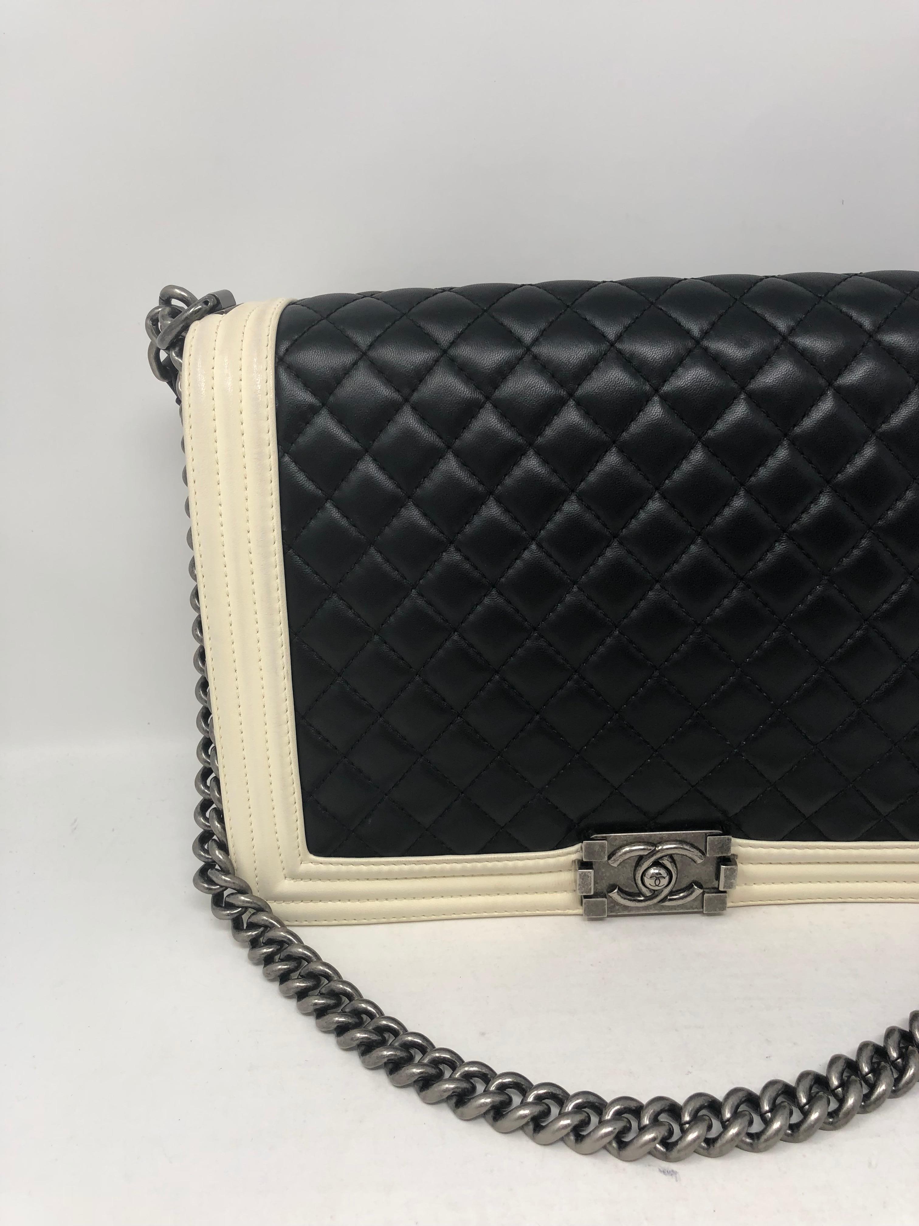 Chanel Black and White Boy Large Bag In Good Condition In Athens, GA