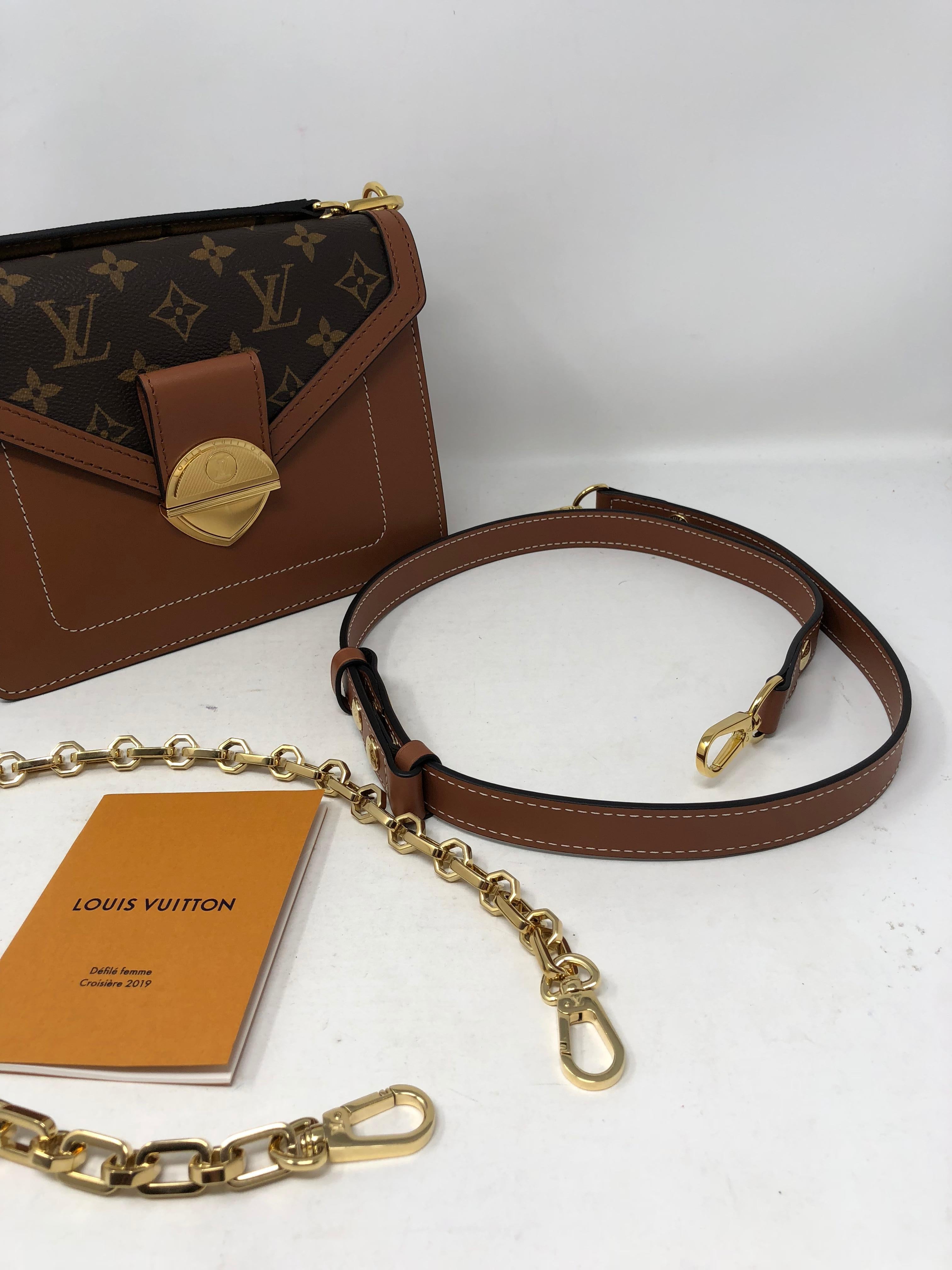 Louis Vuitton Runway 2019 Reverse handle, monogram and swift leather bag. Two sided bag with different closures. Gold hardware. Comes with gold chain strap, leather adjustable strap and short handle made of reverse monogram. Unique and stylish bag