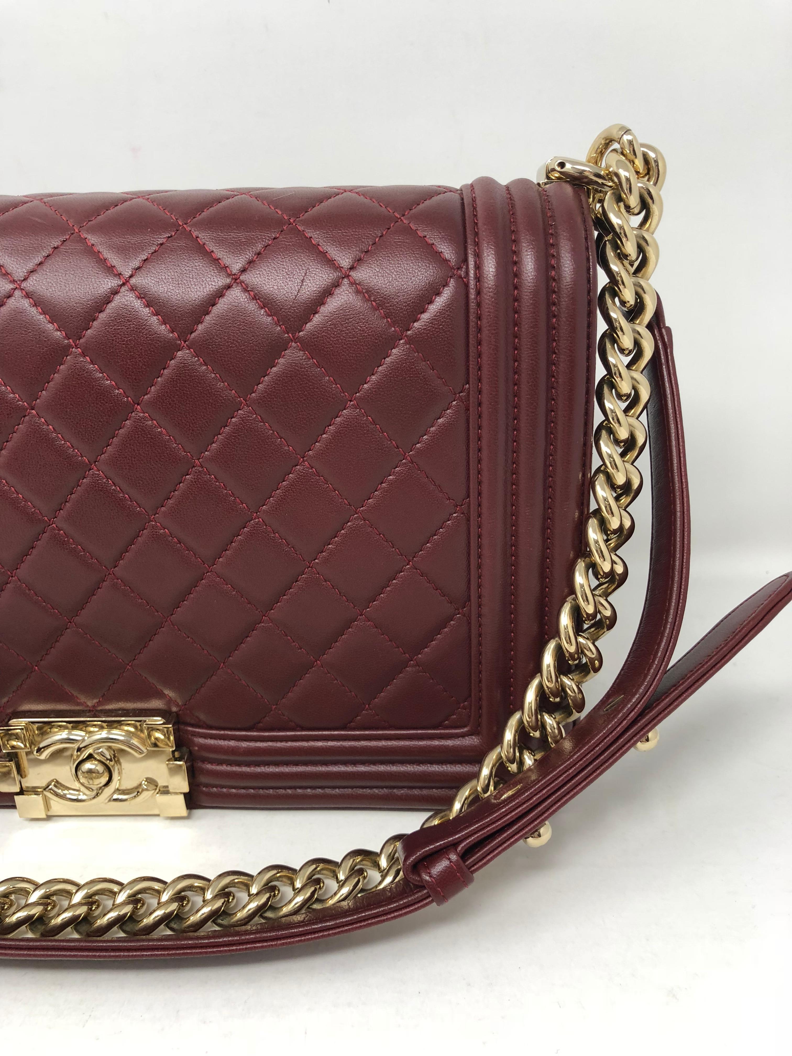 Chanel Burgundy Boy Bag In Excellent Condition In Athens, GA