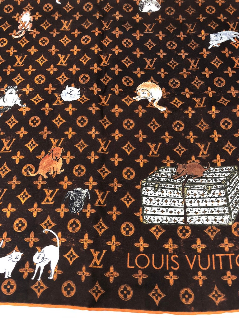Louis Vuitton Brown/Orange Silk Catogram Bandeau Scarf - Yoogi's