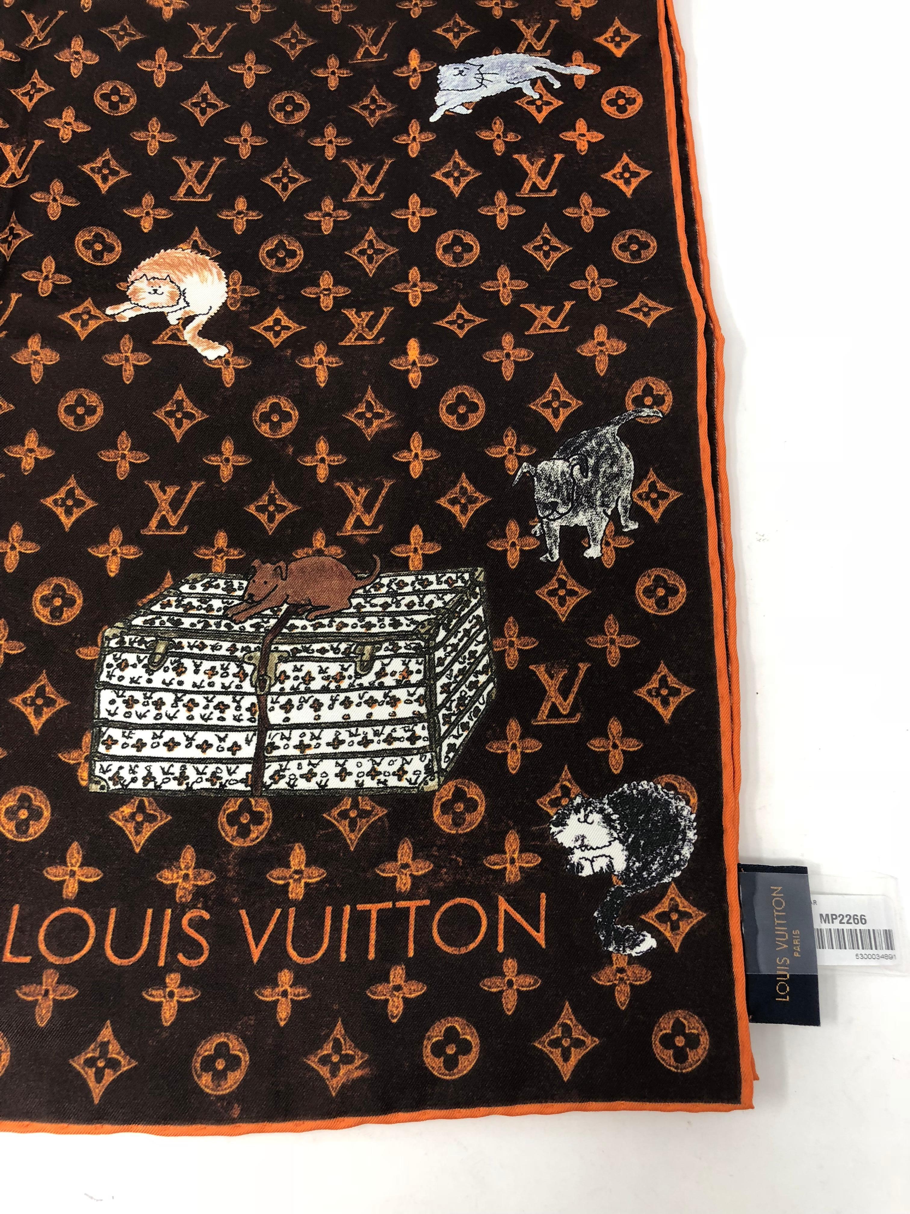 Louis Vuitton Cat Silk Scarf Grace Coddington In New Condition In Athens, GA