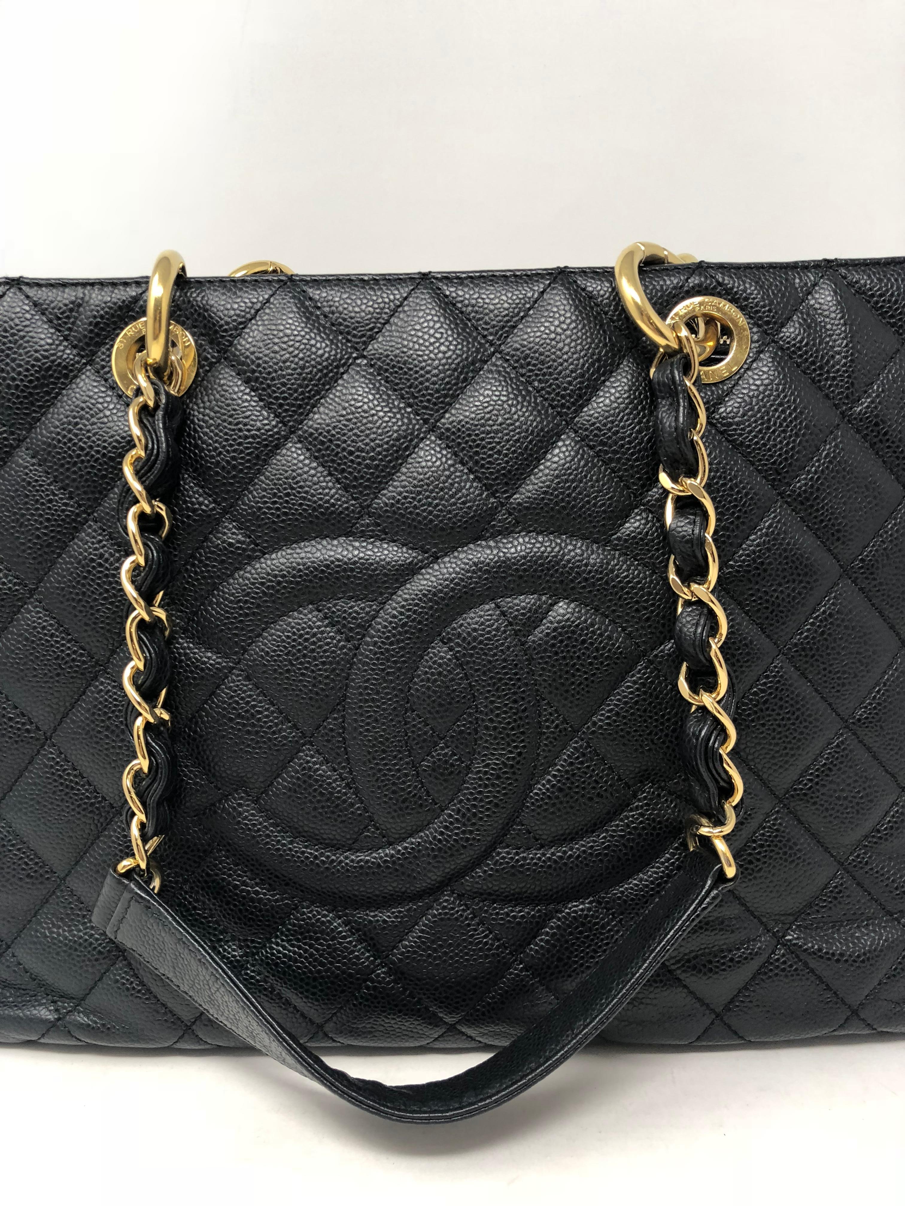 Chanel Black Grand Shopper Tote with gold hardware. Caviar leather in good condition. GST bags are discontinued at Chanel.  Guaranteed authentic. 