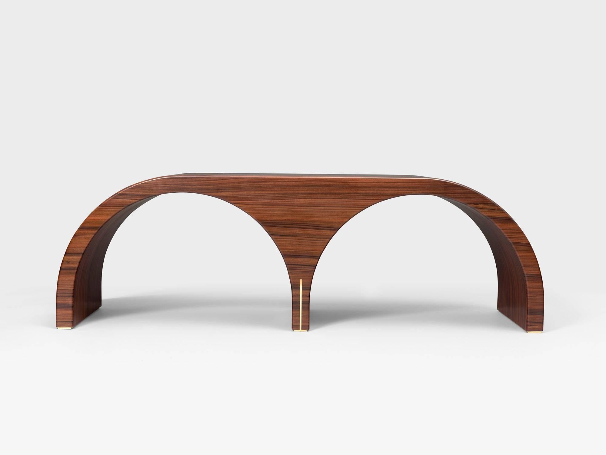 French Contemporary Archs Bench in Wood and Brass by Hervé Langlais