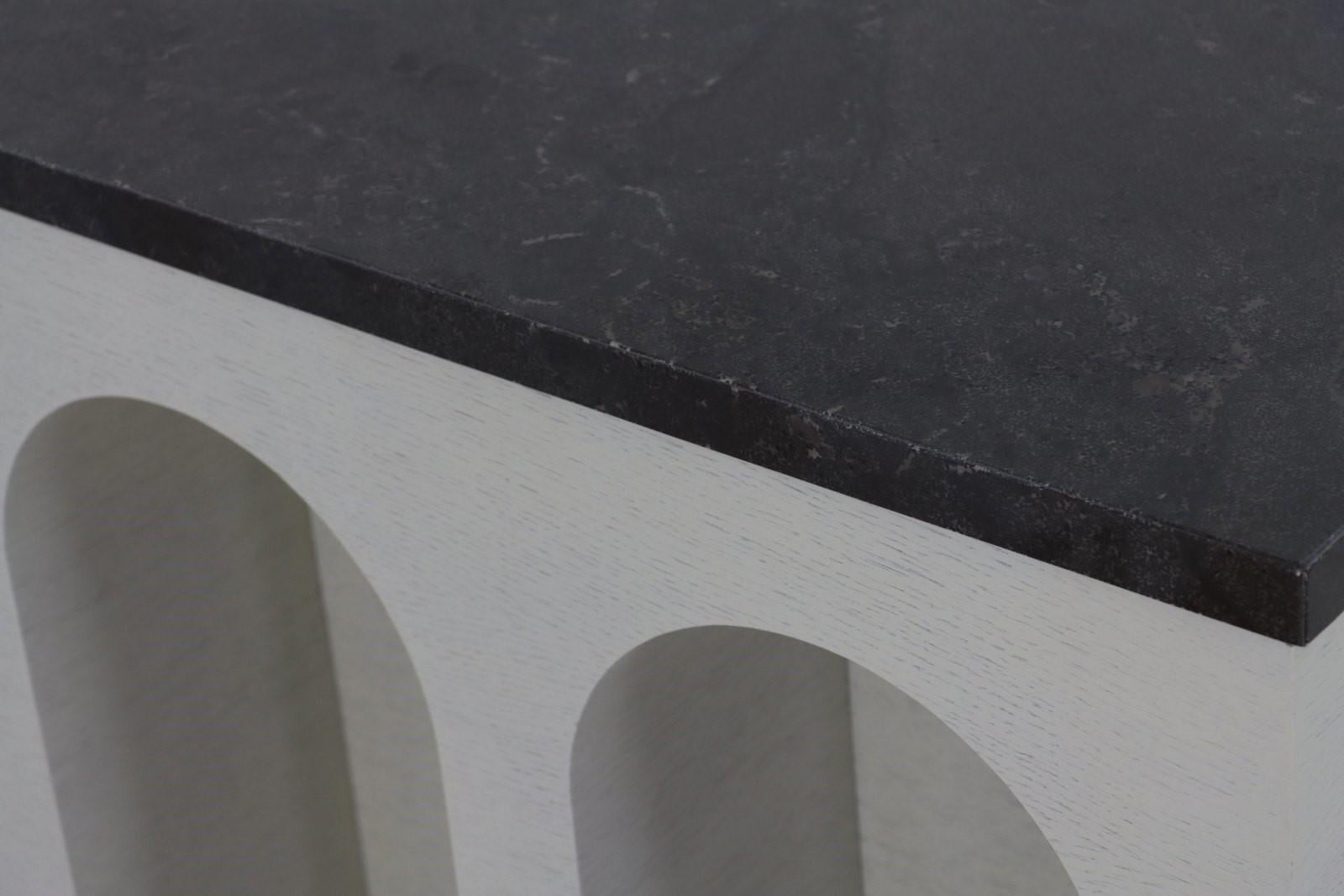 Marble Archway Console Table In Limed Oak With Stone Top For Sale