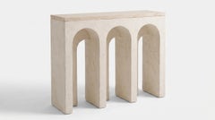 Arcade Console Table in Plastered Wood with Travertine Top