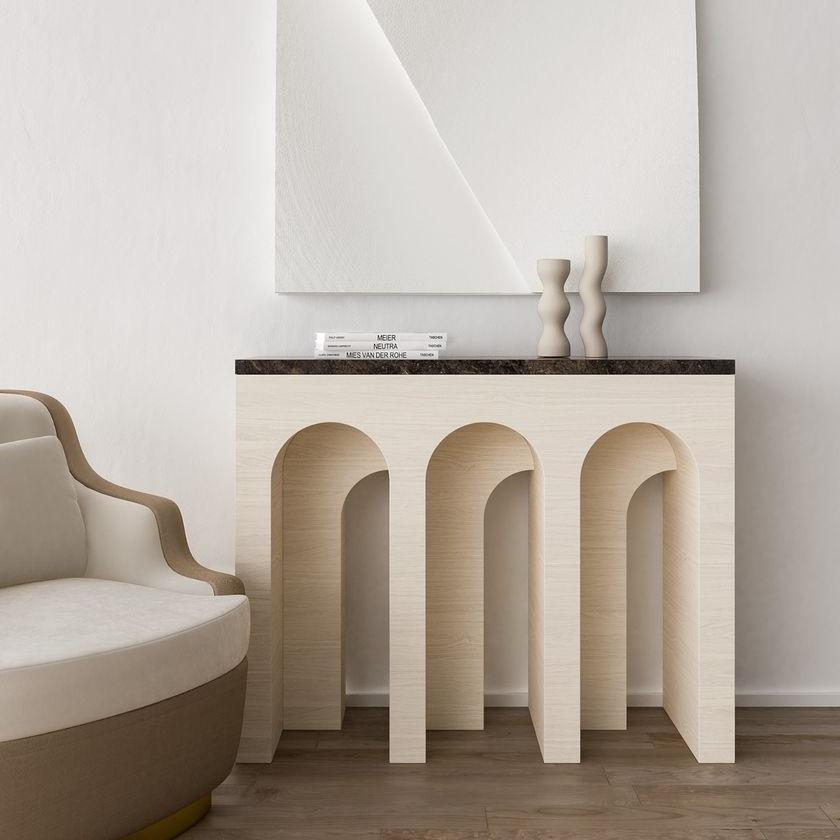 Archway Console Table In Two Tone Lacquer With Stone Top By José Castro In New Condition For Sale In NEW YORK, NY