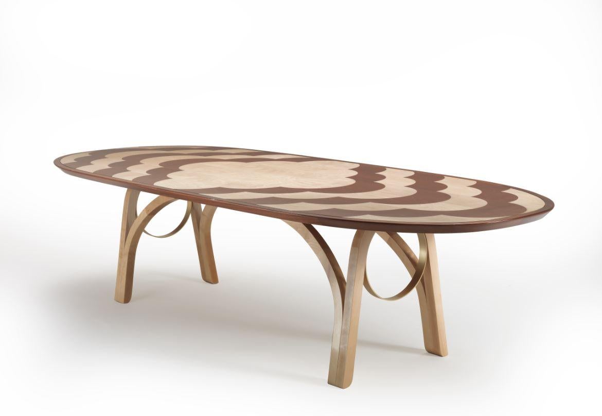 Incrusté Table de salle à manger ovaleARCHWAY avec plateau incrusté et bois d'acajou massif - anneau en laiton en vente