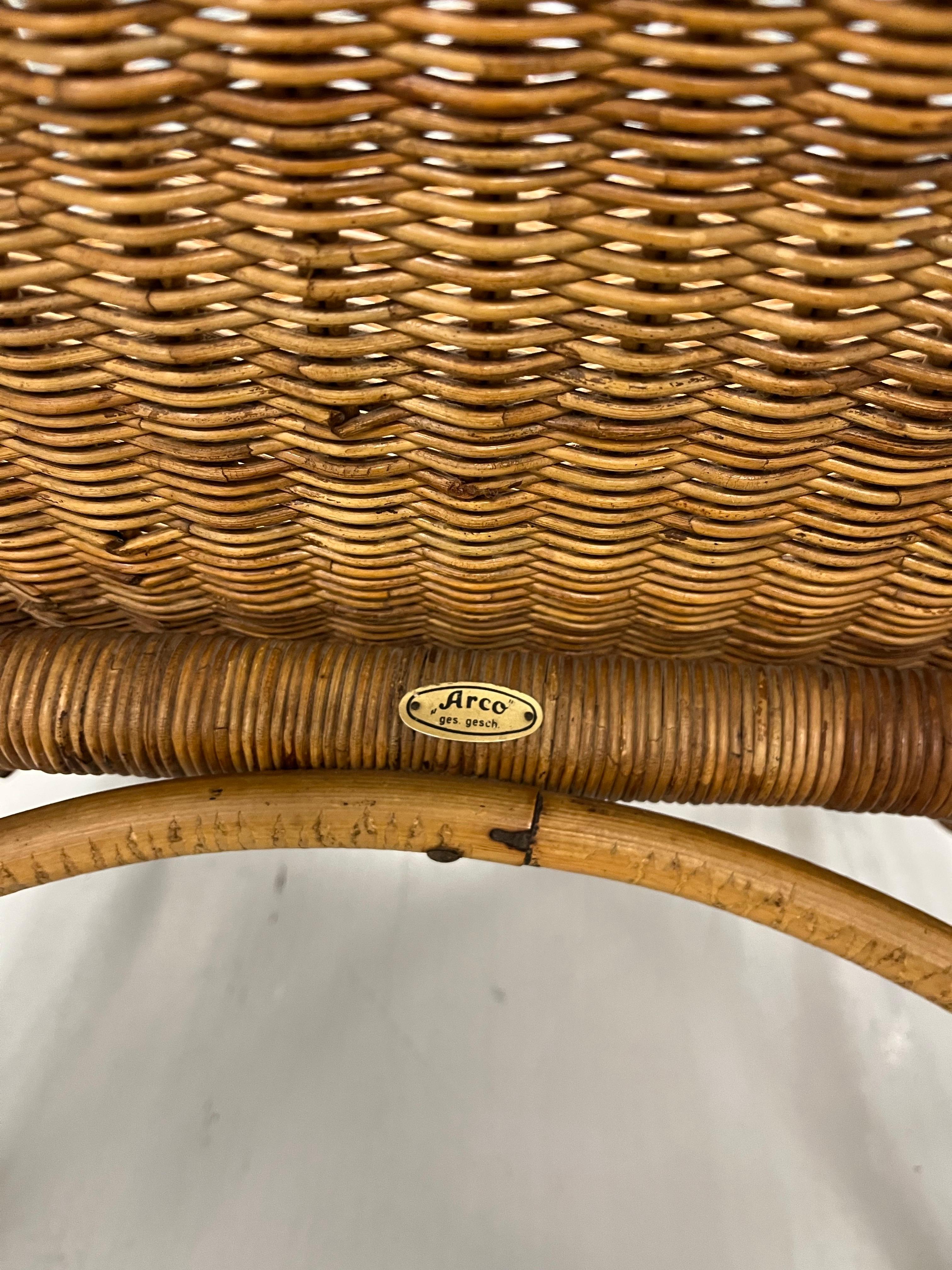 Arco Bamboo Cane Woven Architectural Chairs, Med Century For Sale 7
