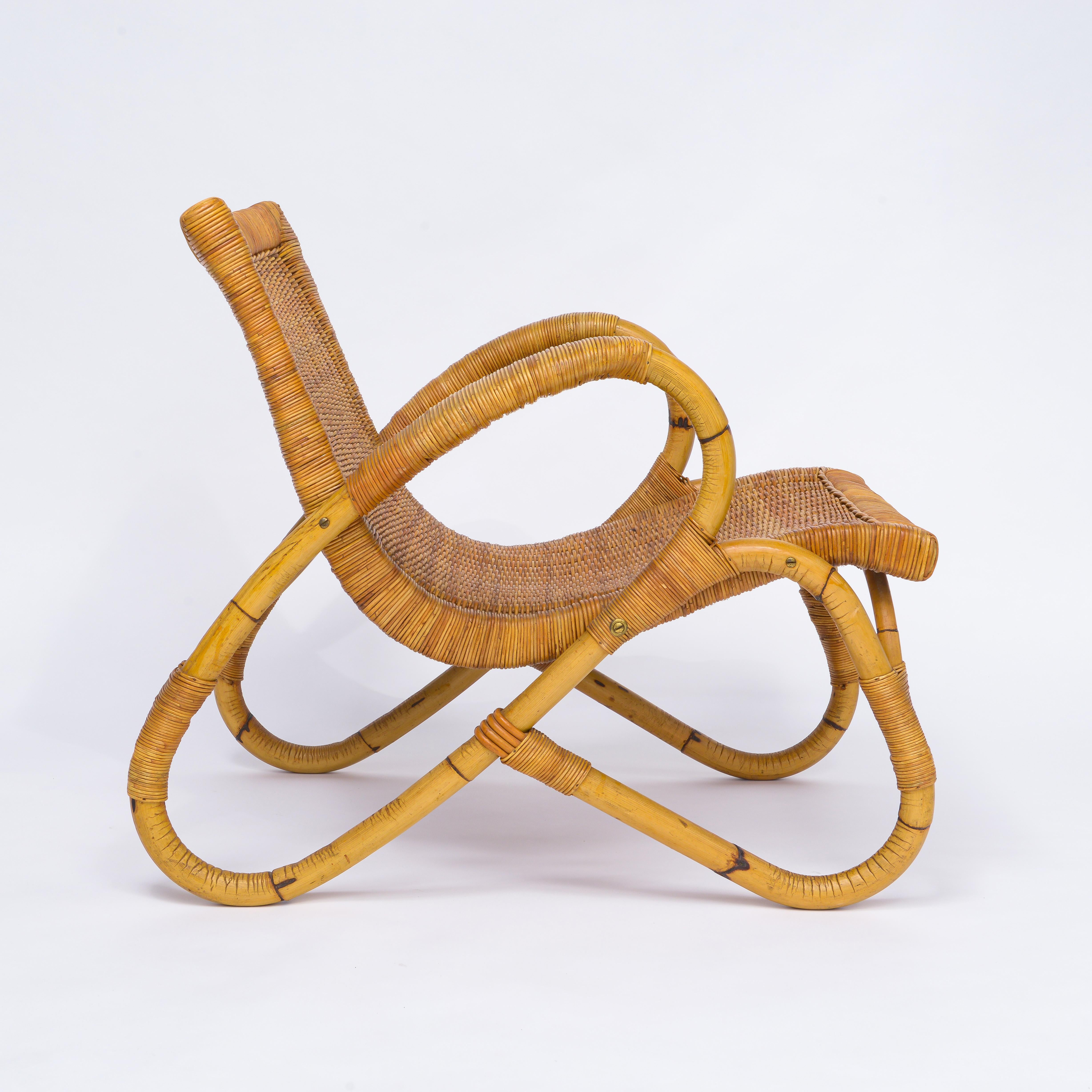 Mid-Century Modern Arco Bamboo Cane Woven Architectural Chairs, Med Century For Sale