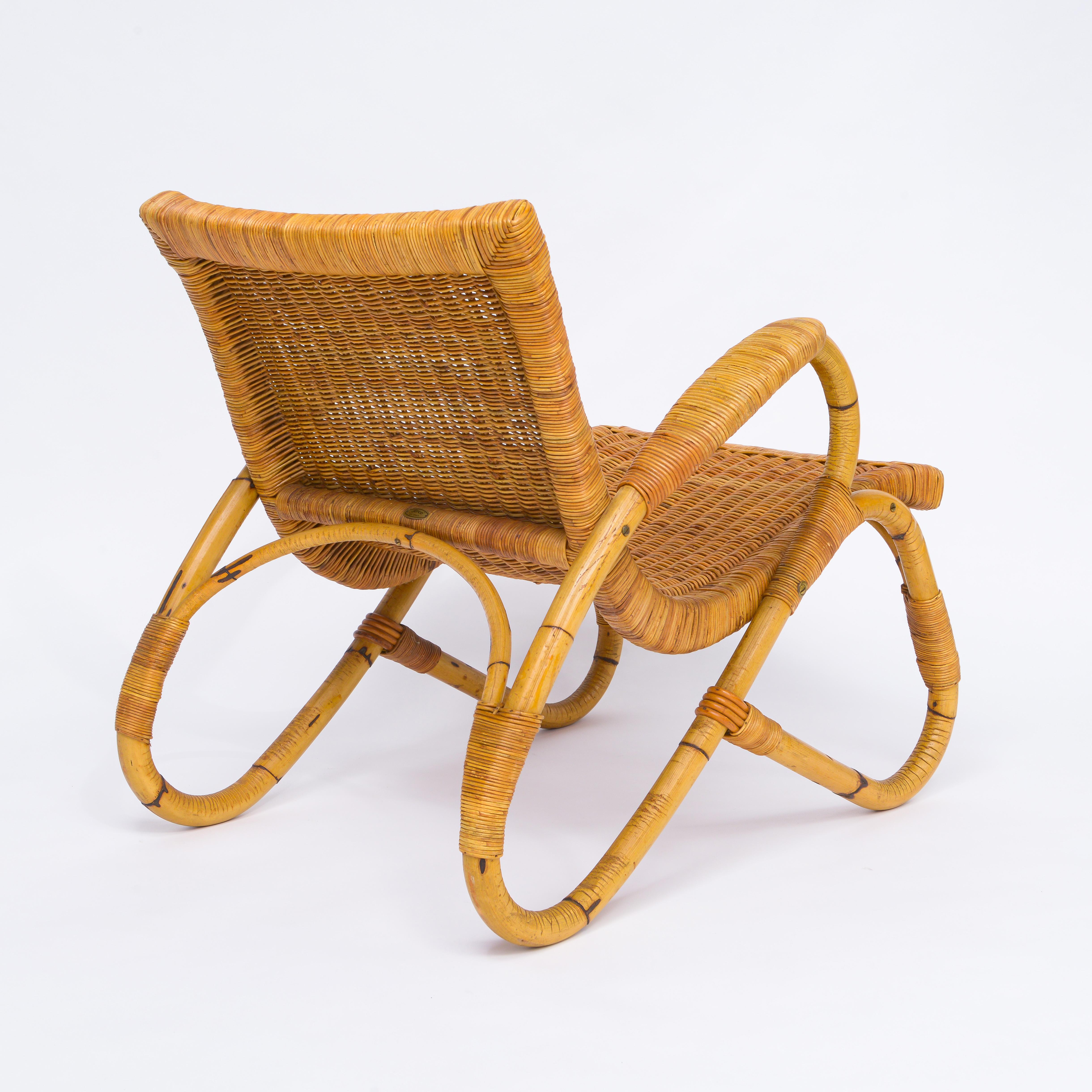 German Arco Bamboo Cane Woven Architectural Chairs, Med Century For Sale
