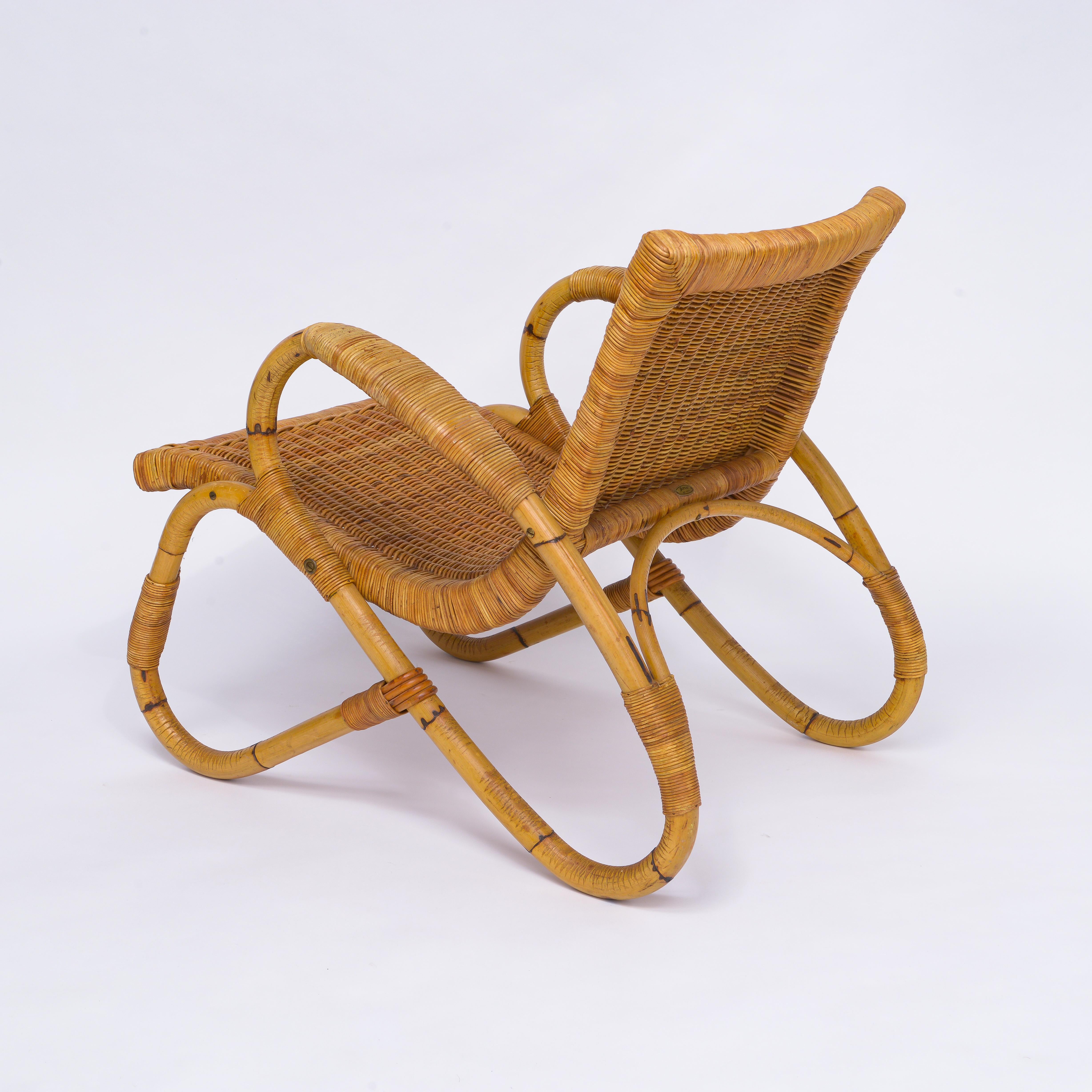 Arco Bamboo Cane Woven Architectural Chairs, Med Century In Good Condition For Sale In New York, NY