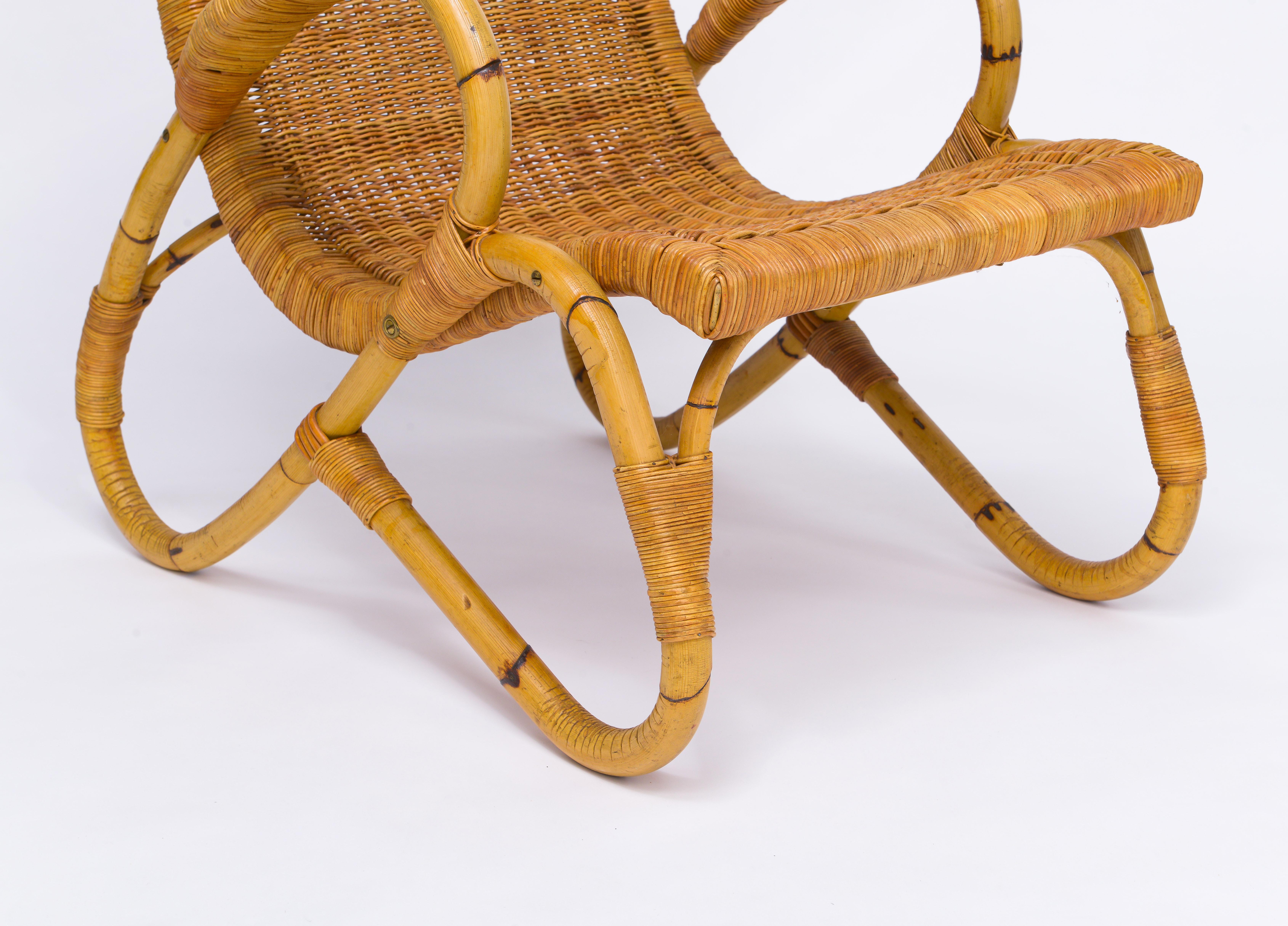 20th Century Arco Bamboo Cane Woven Architectural Chairs, Med Century For Sale