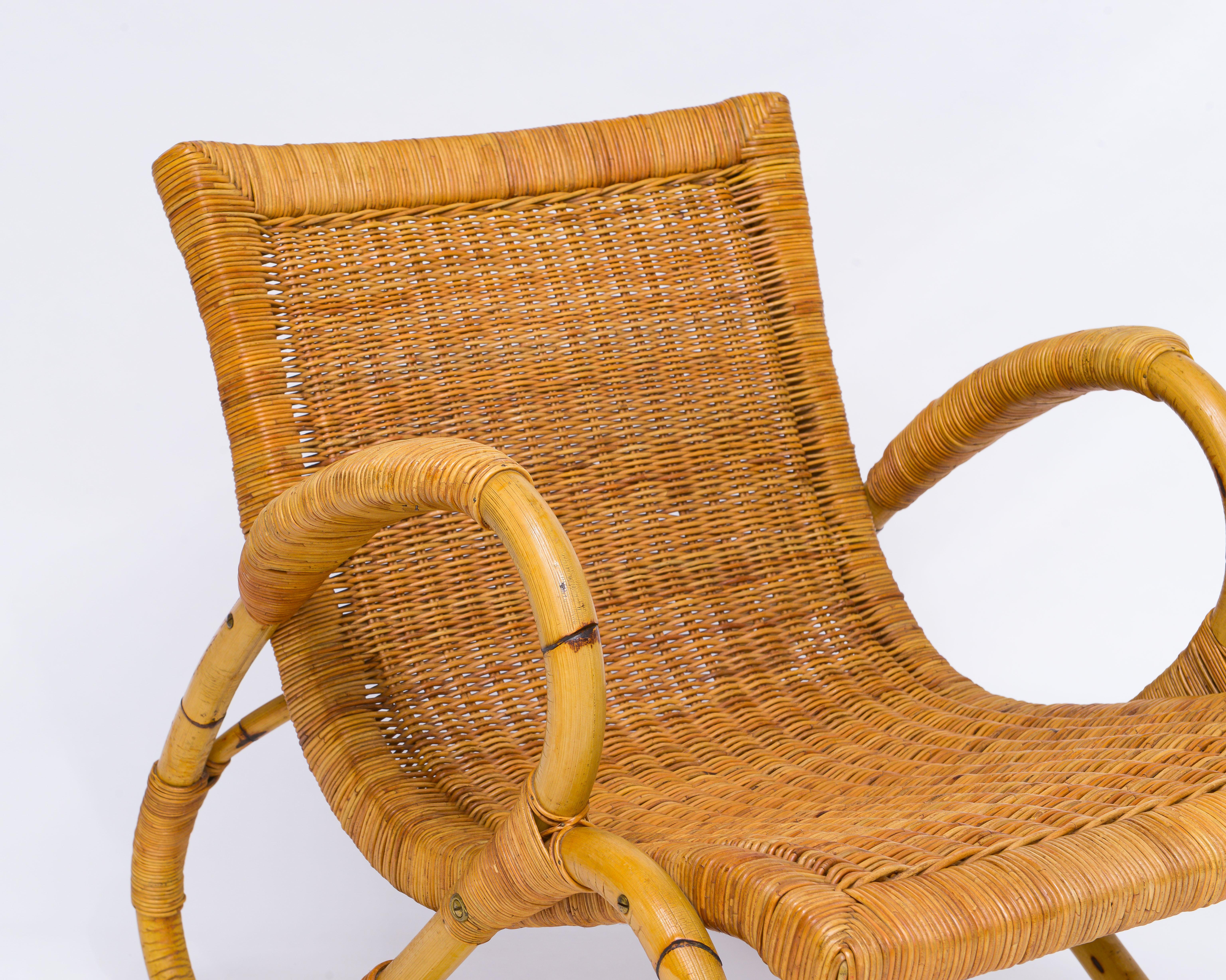 Arco Bamboo Cane Woven Architectural Chairs, Med Century For Sale 1