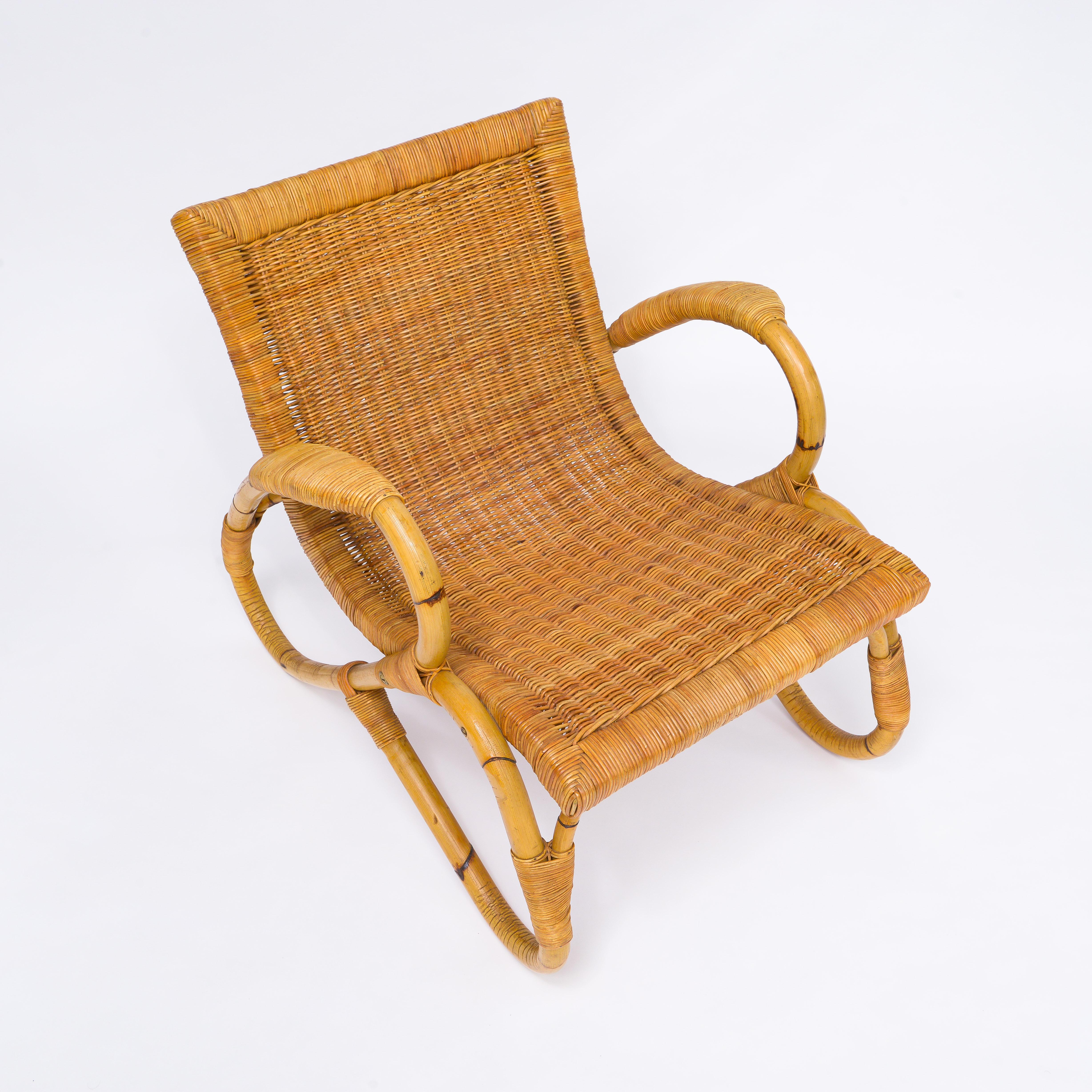 Arco Bamboo Cane Woven Architectural Chairs, Med Century For Sale 2