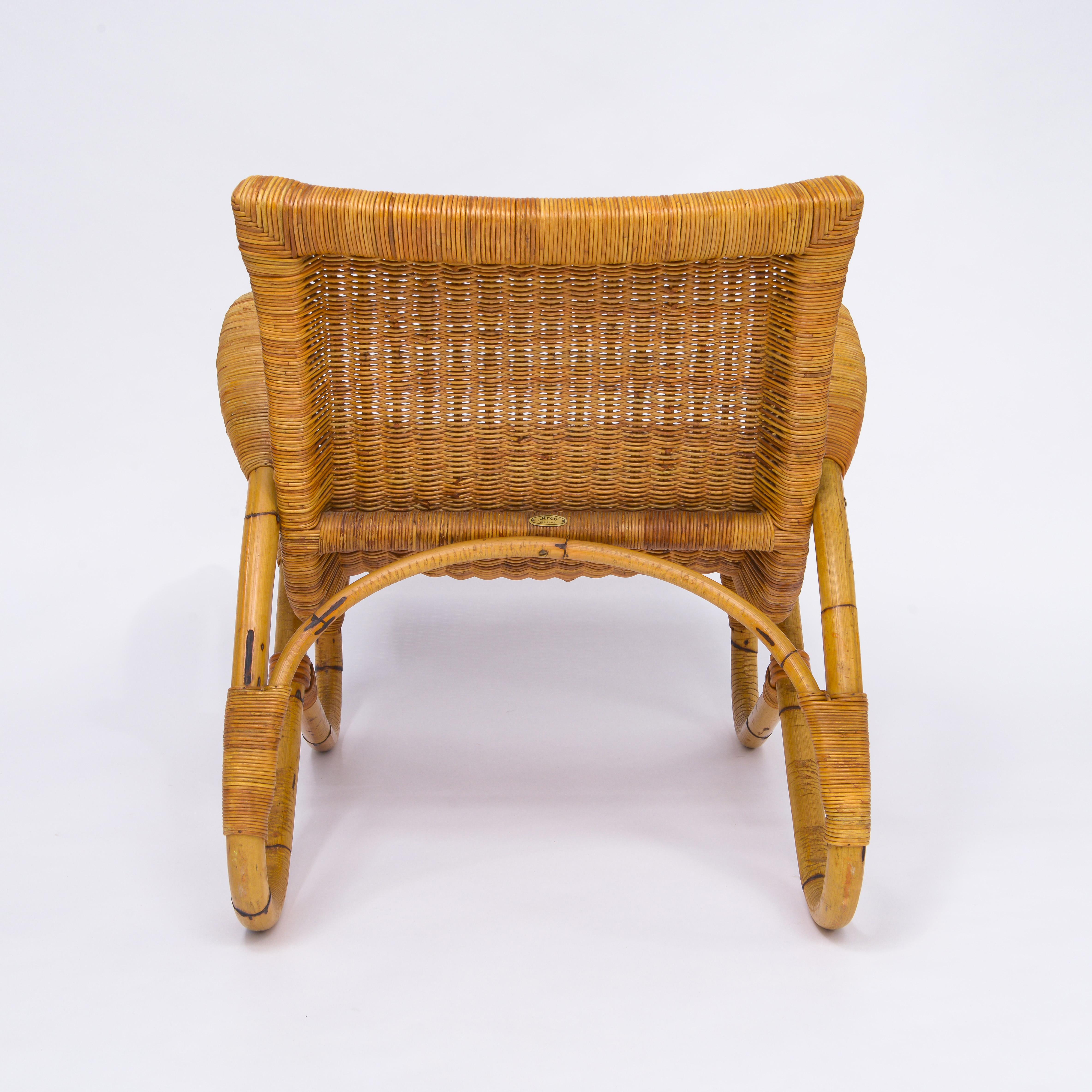 Arco Bamboo Cane Woven Architectural Chairs, Med Century For Sale 3