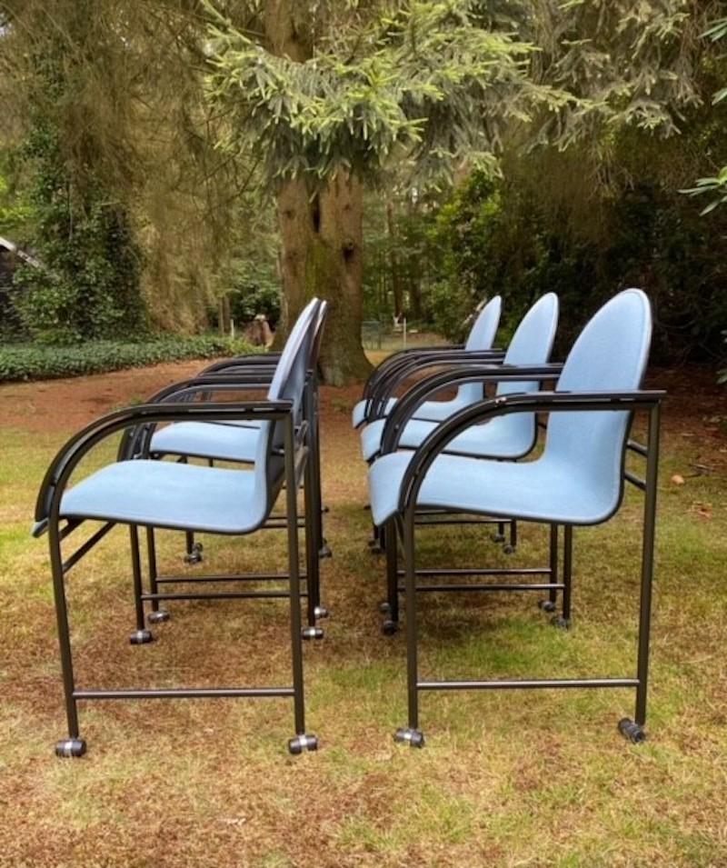 Arco Blue Dutch Design Armchairs, Memphis Style, Ca. 1980s In Good Condition In Schagen, NL
