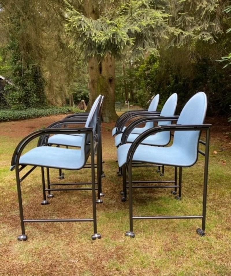 Arco Blue Dutch Design Armchairs, Memphis Style, Ca. 1980s In Good Condition For Sale In Schagen, NL